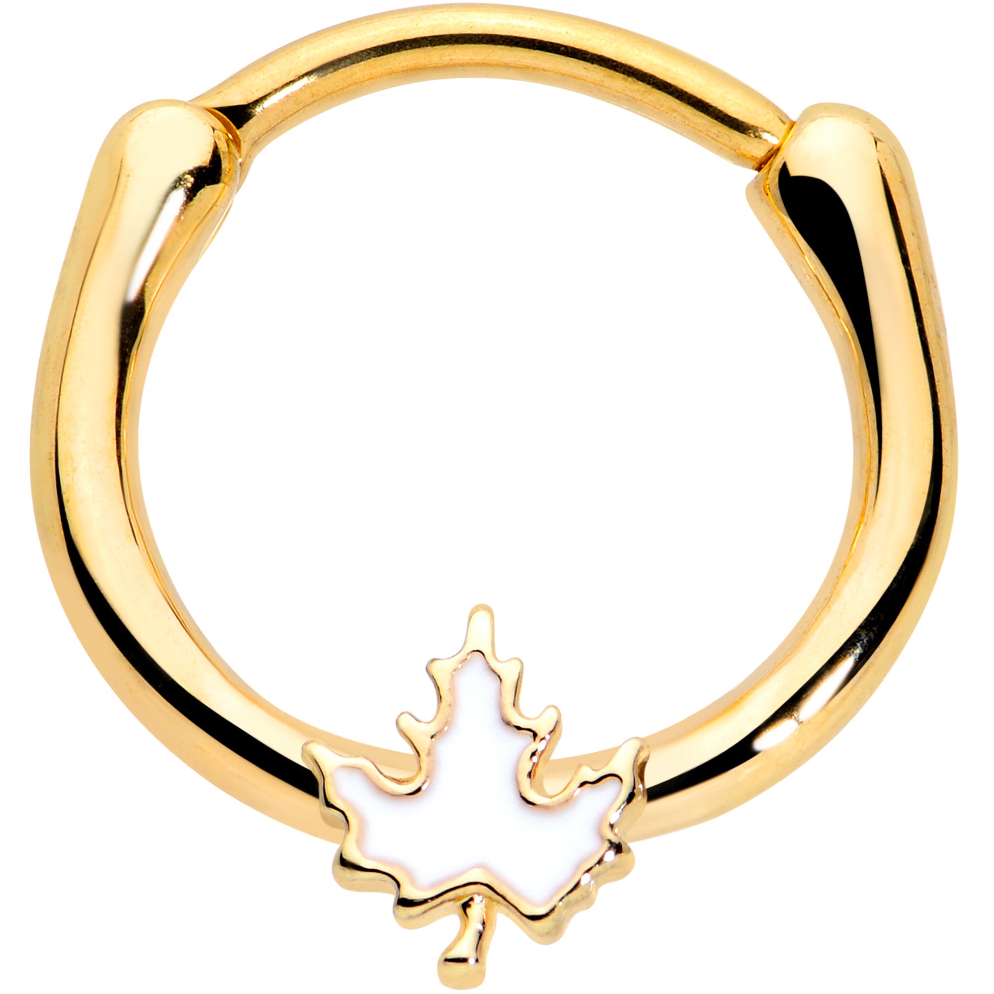 16G 3/8 Gold Tone Autumn White Maple Leaf Cartilage Clicker Ring