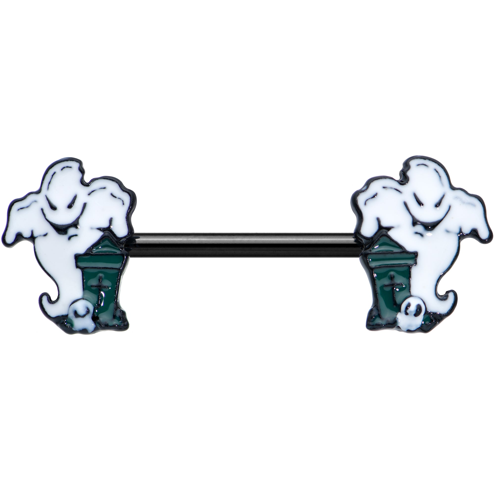 14G 9/16 Black Graveyard Ghost Halloween Barbell Nipple Ring Set