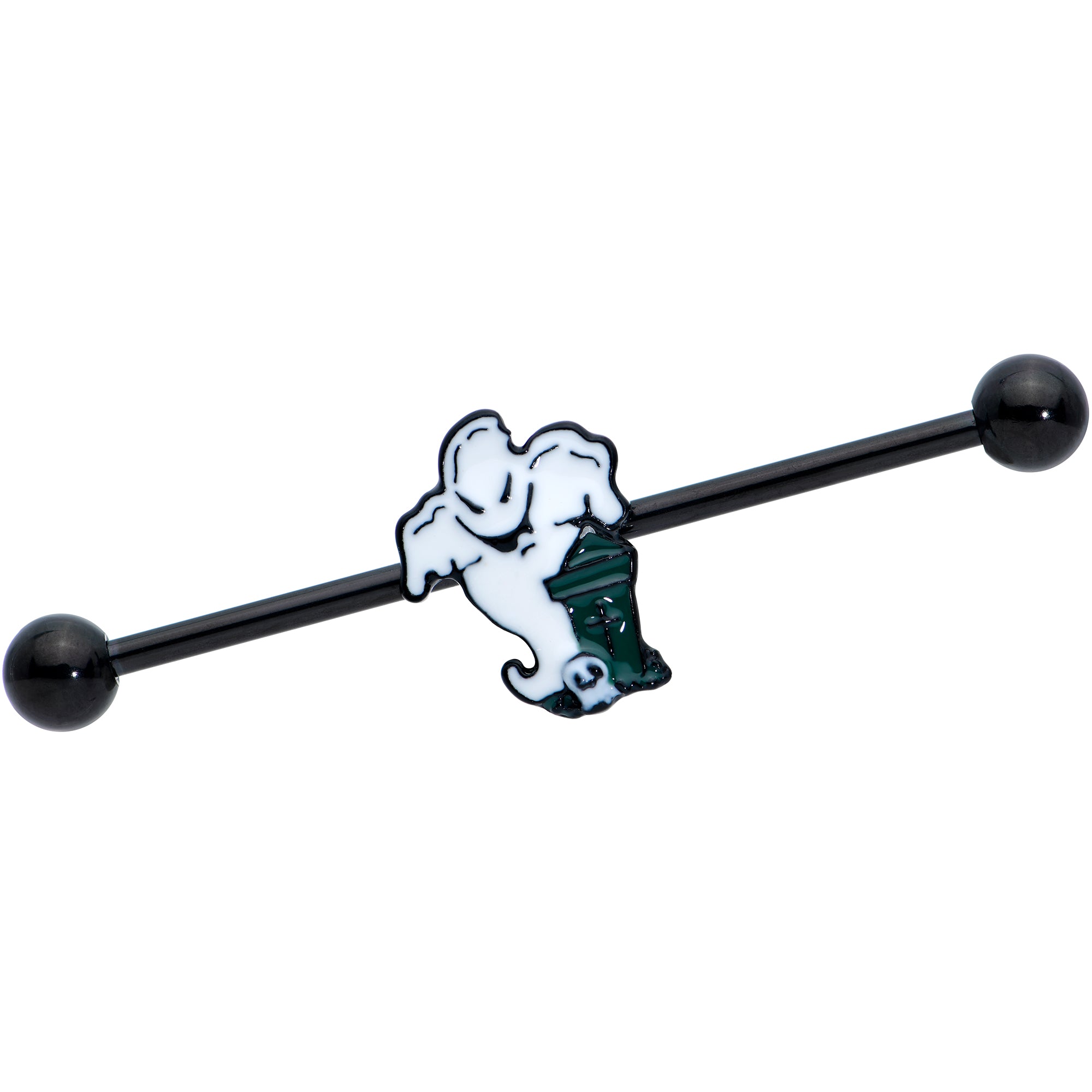 14G Black Graveyard Ghost Halloween Industrial Barbell 38mm