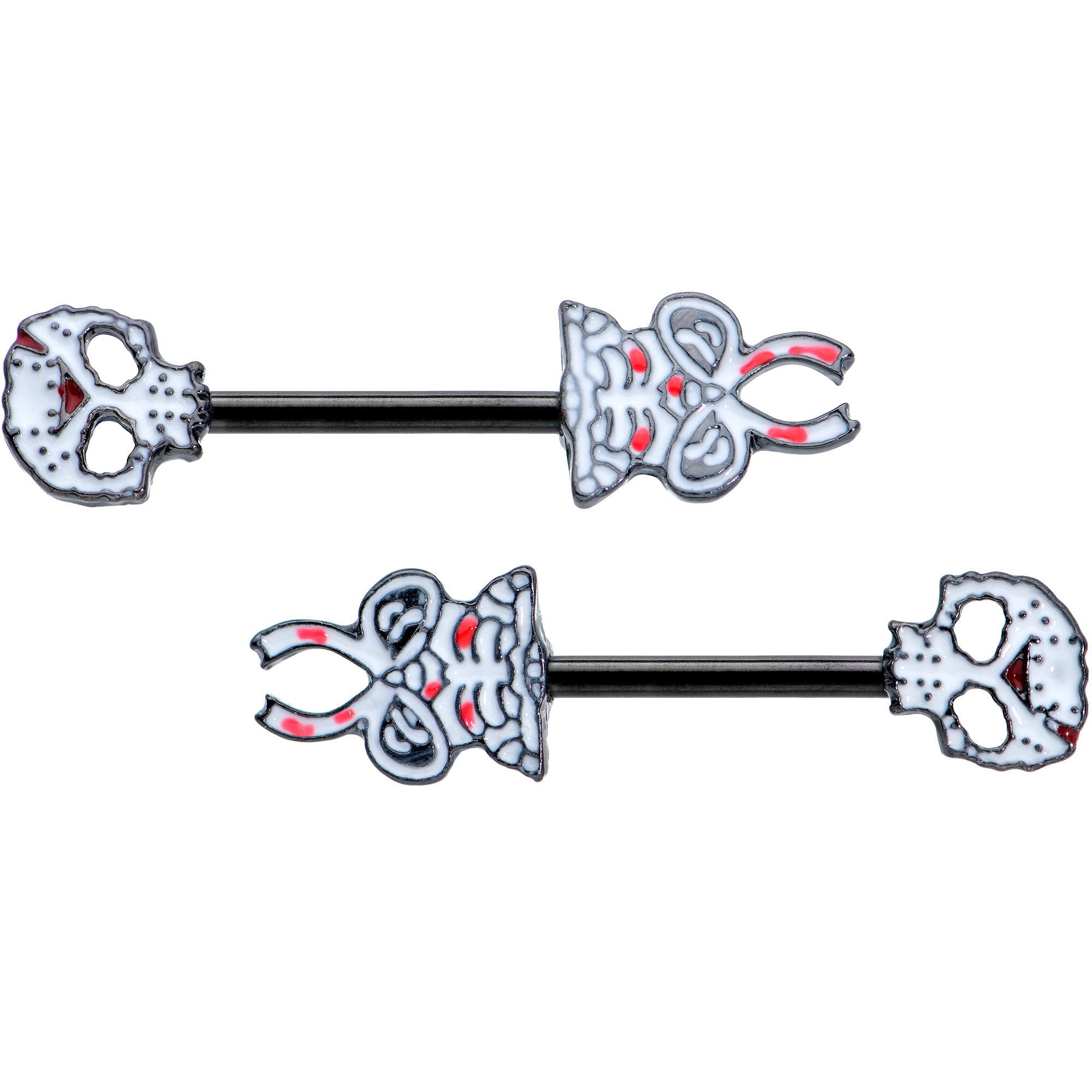 14G 1/2 Black Skeleton Body Halloween Barbell Nipple Ring Set