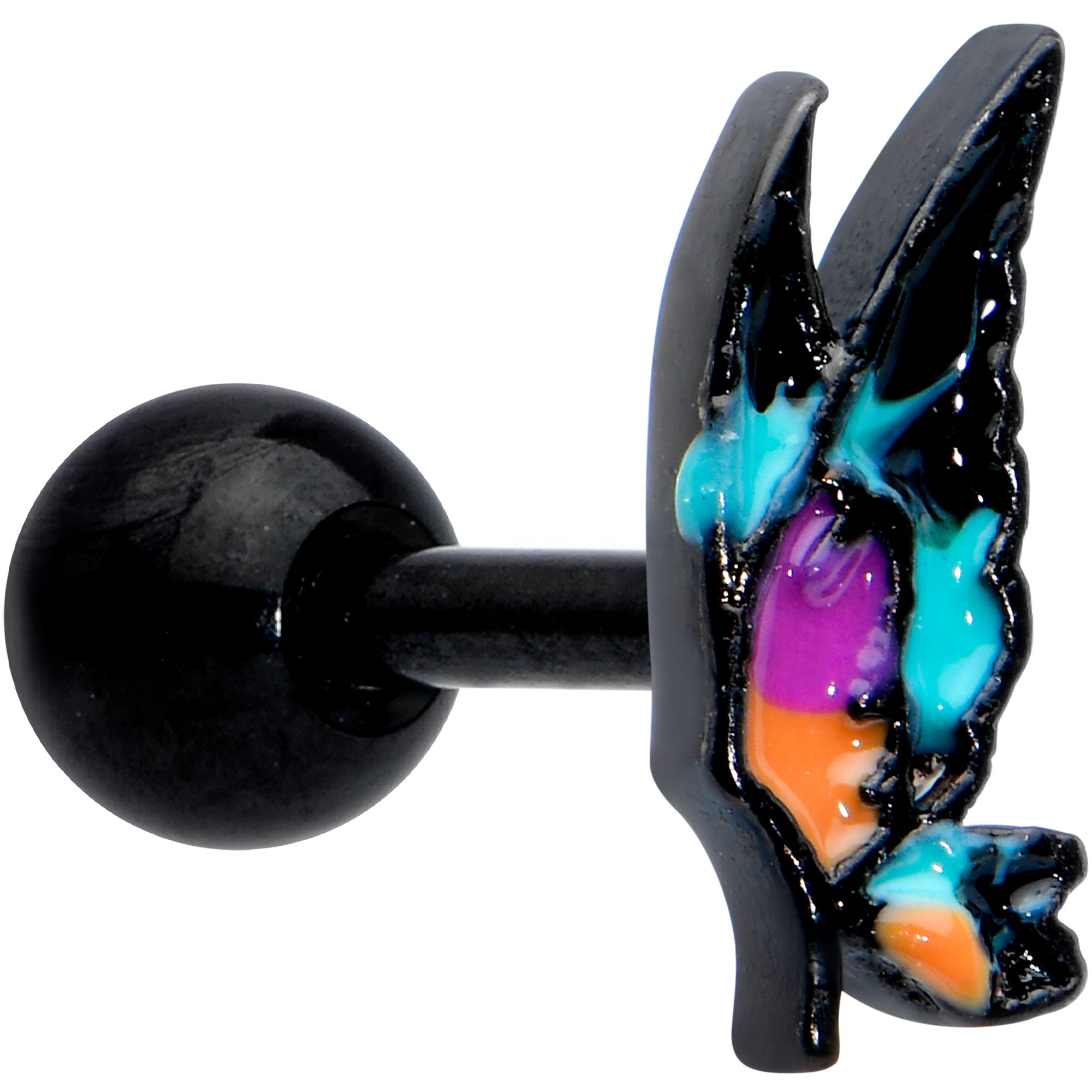 16G 1/4 Black Sunset Side Butterfly Cartilage Tragus Earring