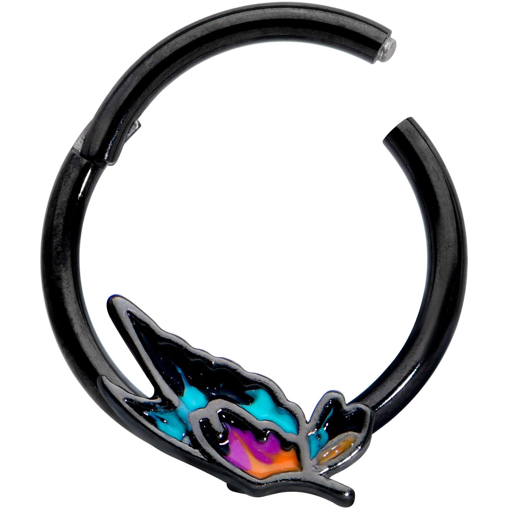 16G 3/8 Black Sunset Side Butterfly Hinged Segment Ring