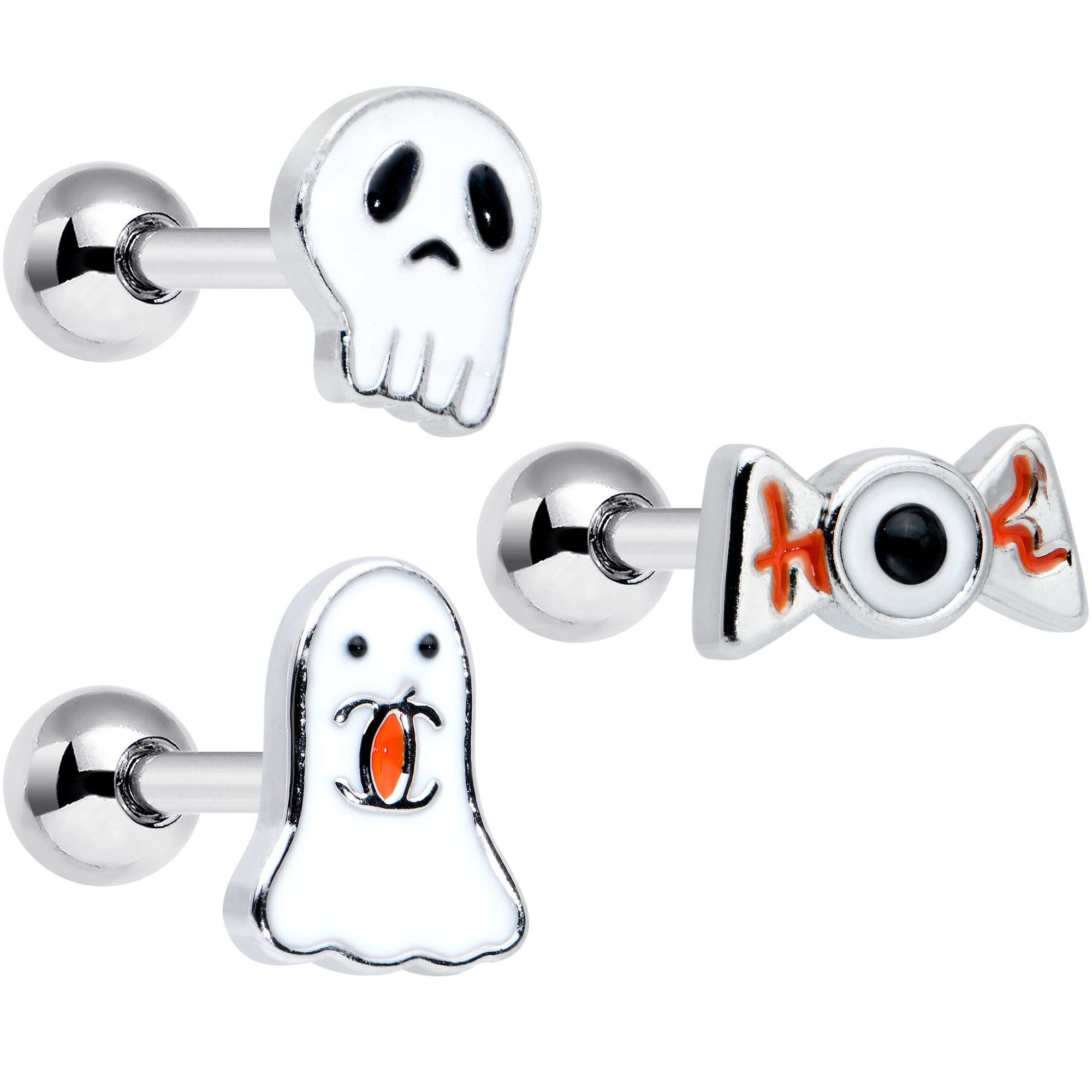 16G 1/4 Ghost Skull Eye Candy Halloween Cartilage Tragus Set of 3