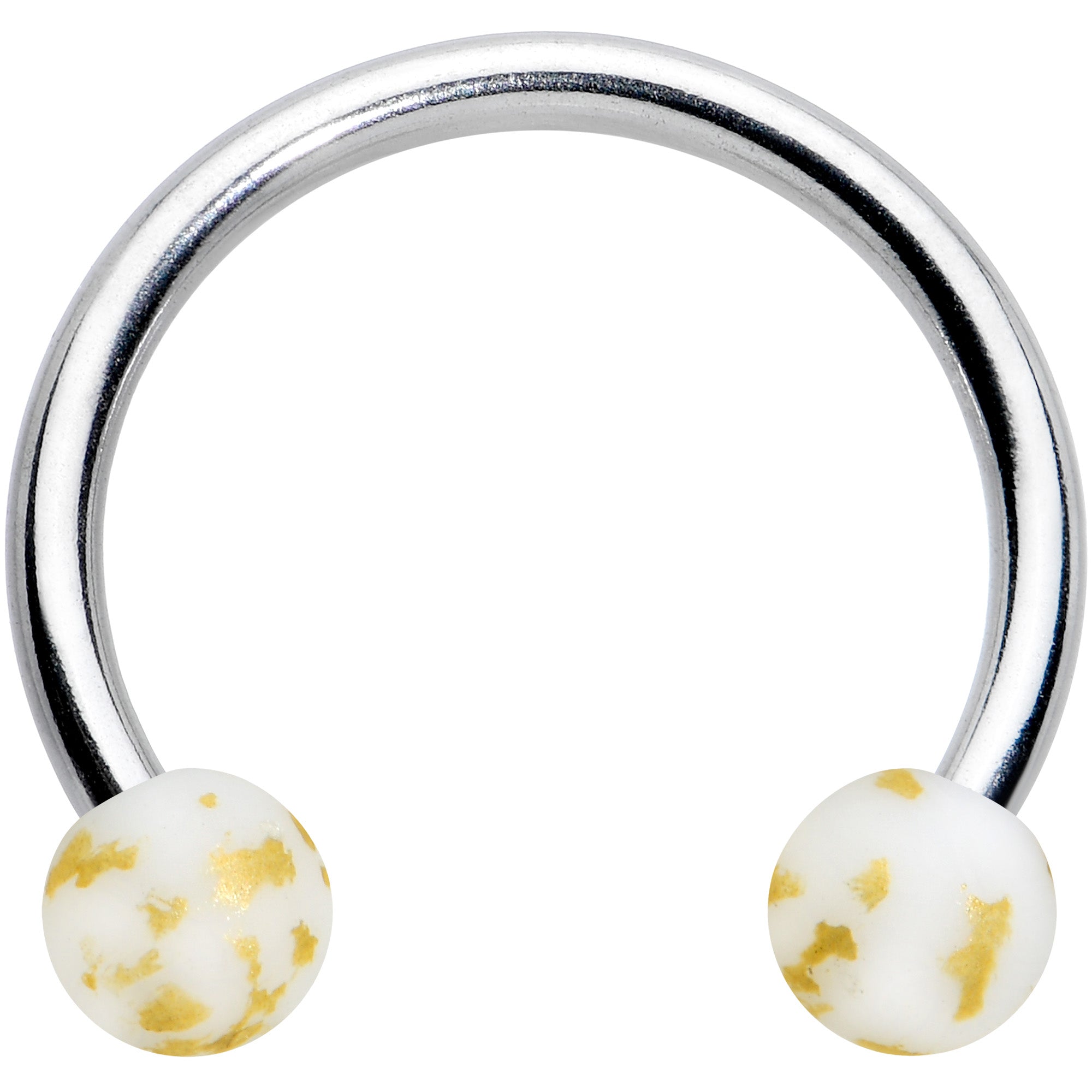 16G 3/8 Matte White Splatter Ends Horseshoe Circular Barbell