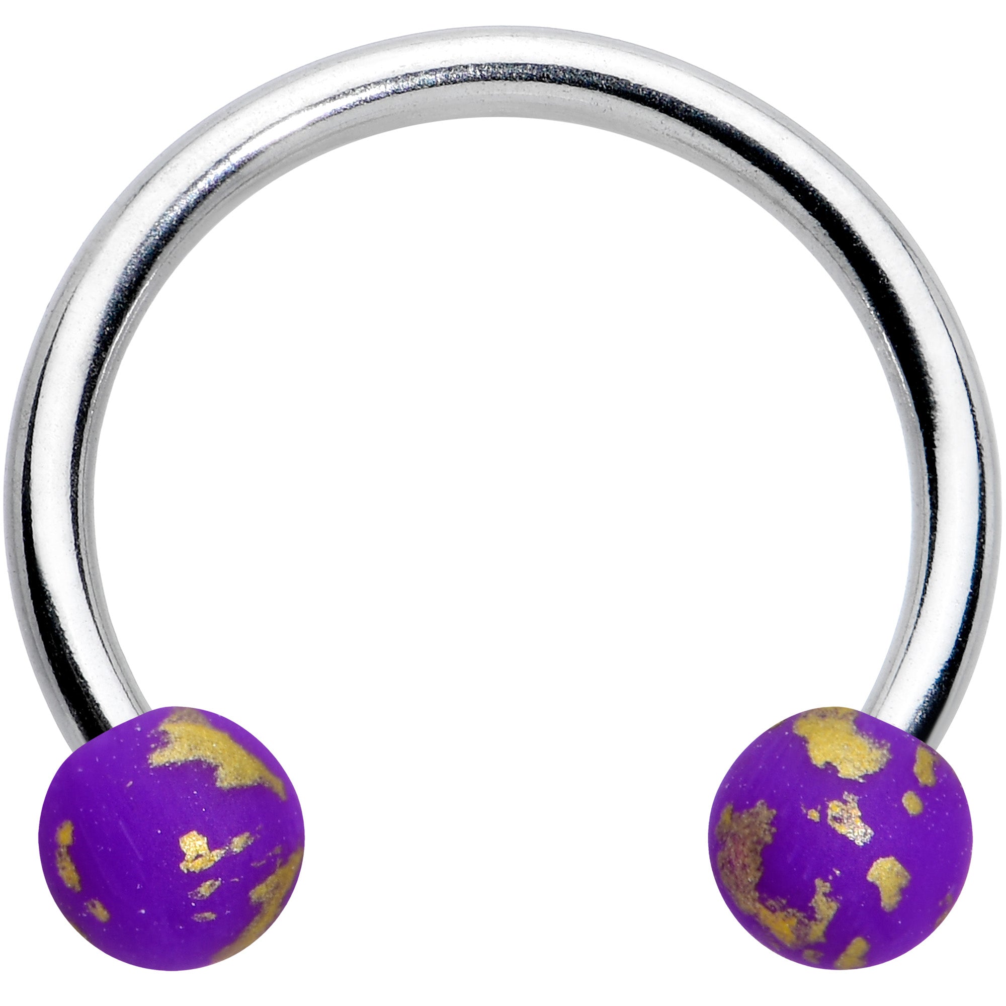 16G 3/8 Matte Purple Splatter Ends Horseshoe Circular Barbell