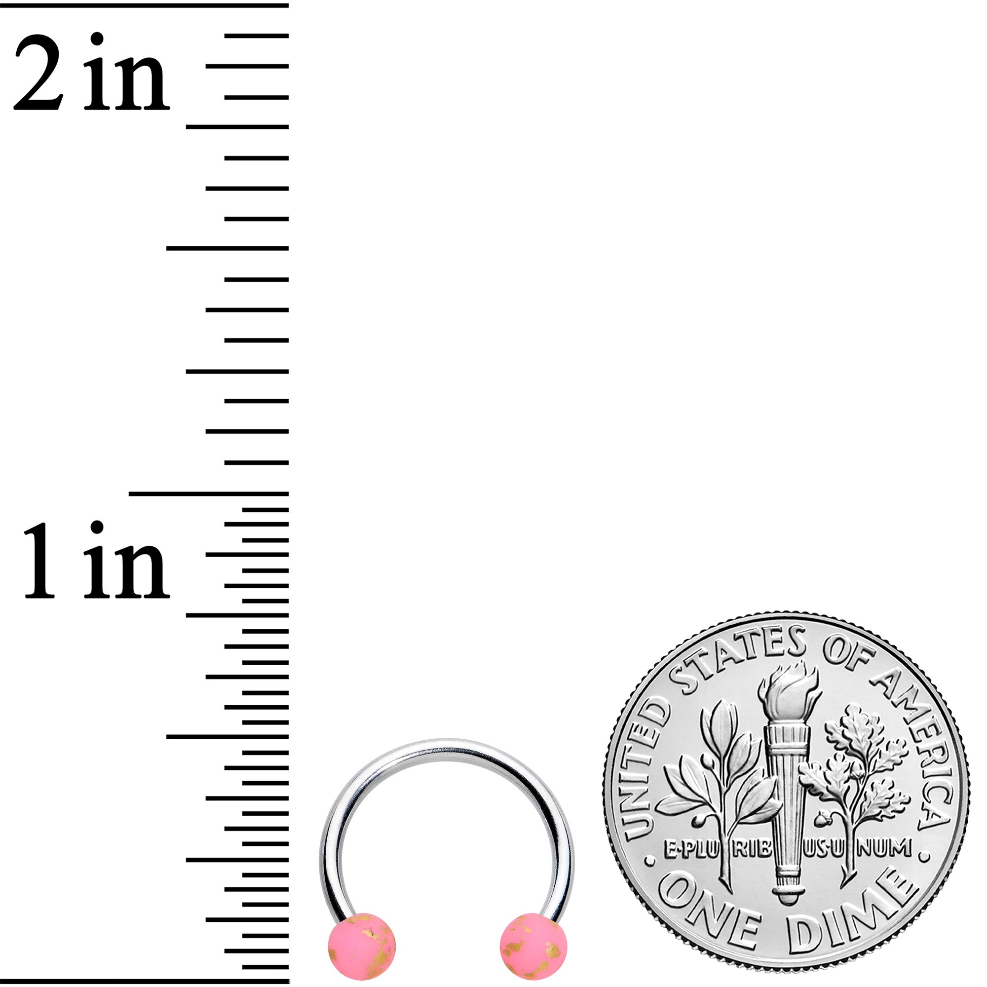 16G 3/8 Matte Pink Splatter Ends Horseshoe Circular Barbell