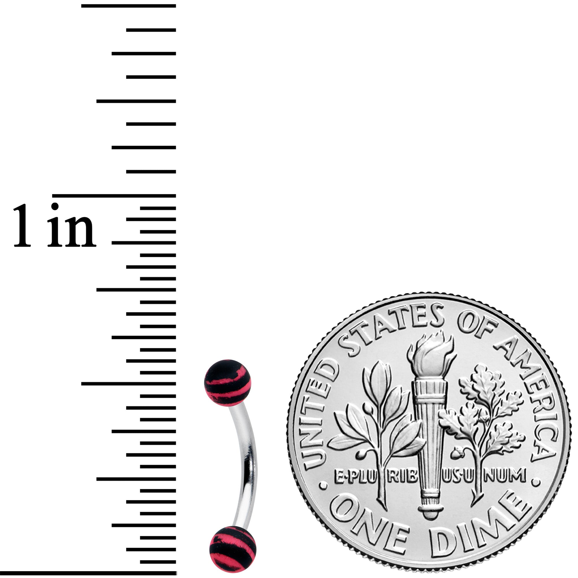 16G 5/16 Matte Pink Zebra Stripe Curved Eyebrow Ring