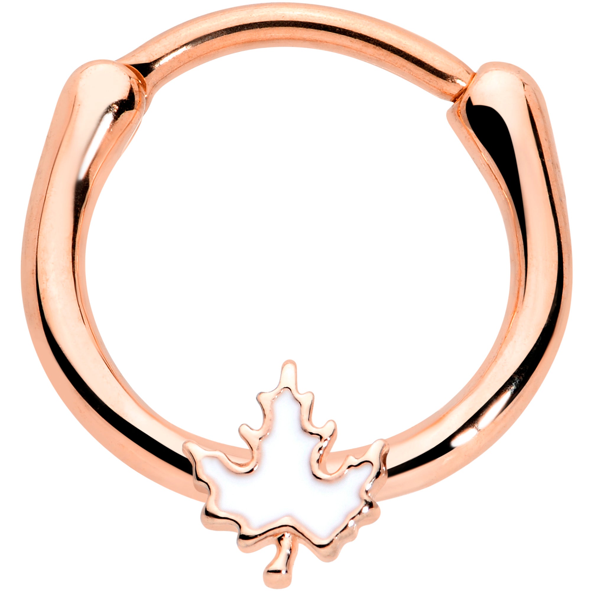 16G 3/8 Rose Gold Tone Fall White Maple Leaf Cartilage Clicker
