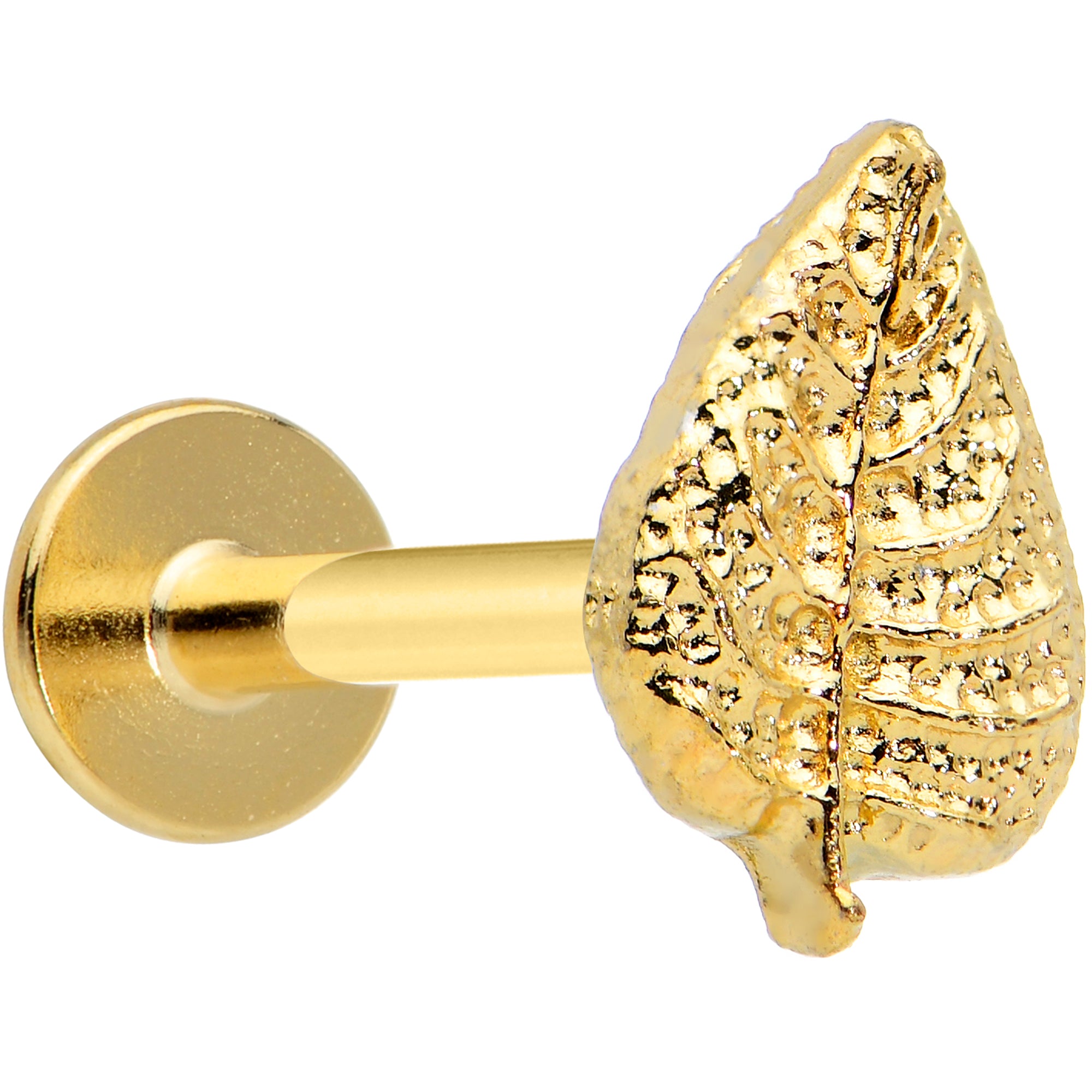 16G 5/16 Gold Tone Autumn Textured Leaf Labret Monroe Tragus