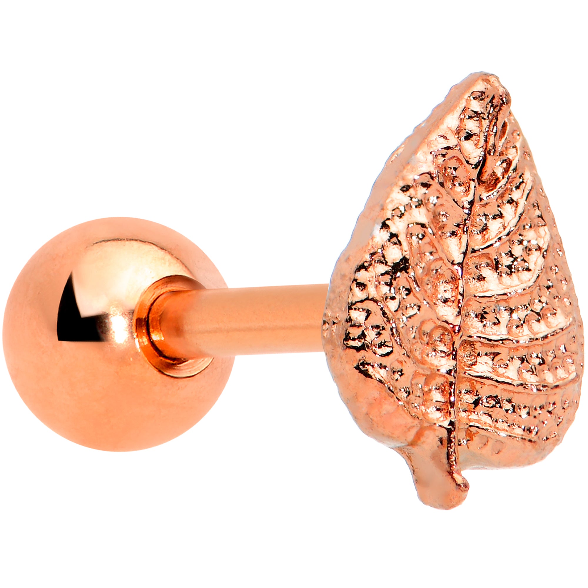 16G 1/4 Rose Gold Tone Fall Texture Leaf Cartilage Tragus Earring