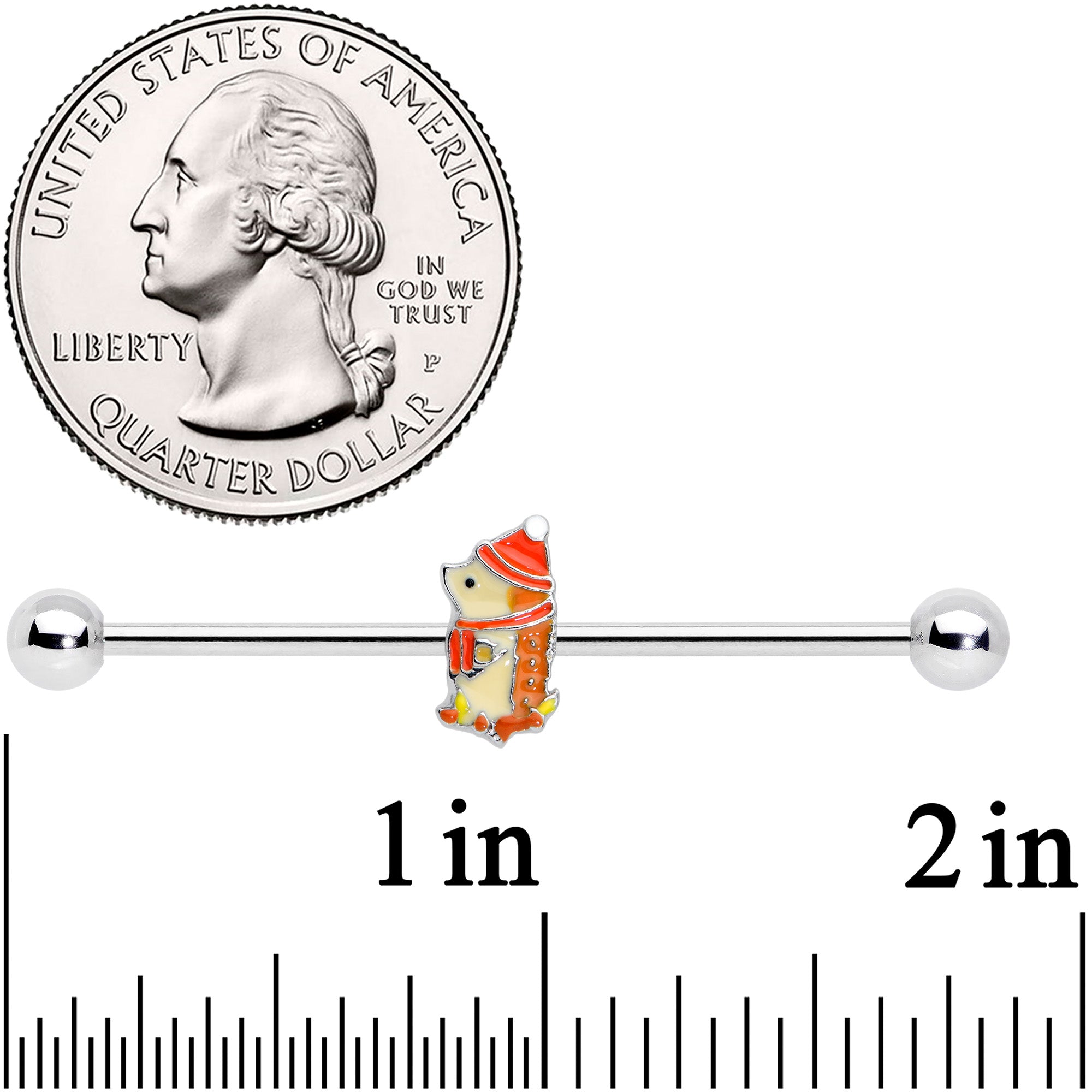 14G Cozy Winter Hedgehog Industrial Barbell 38mm