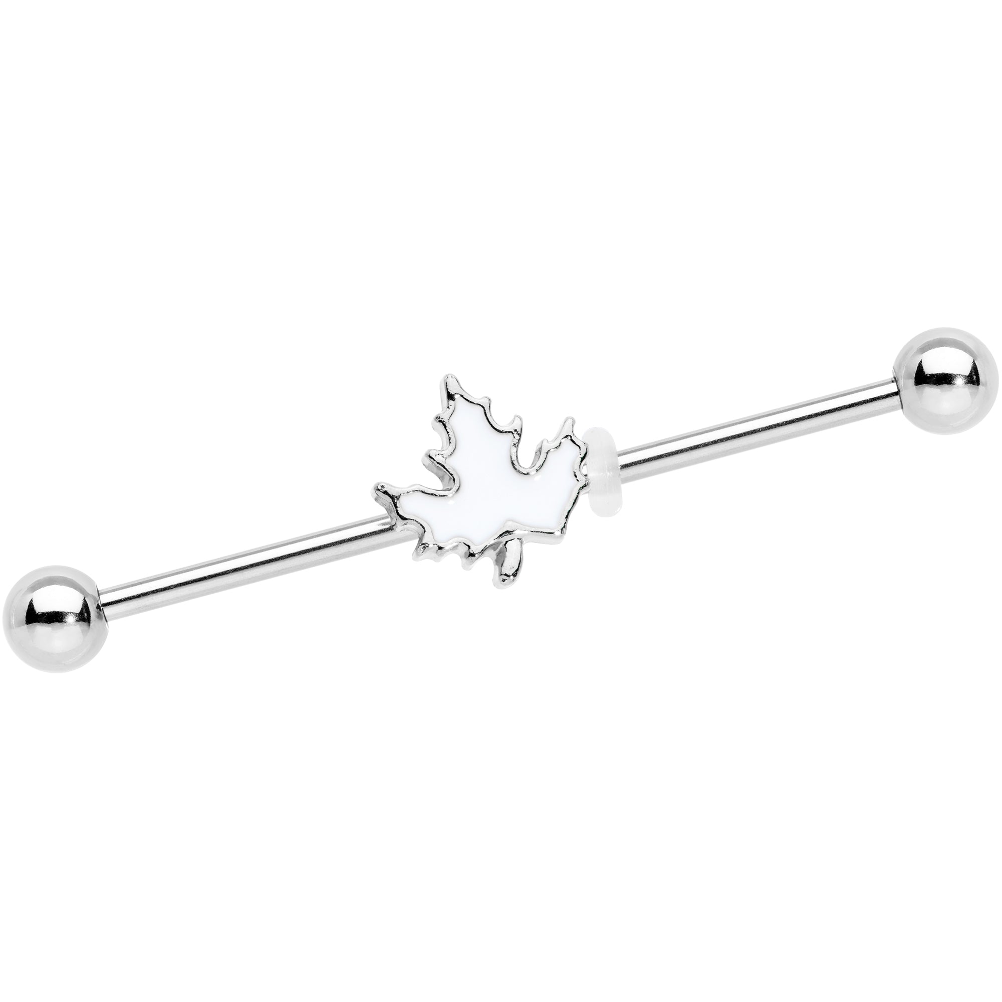 14G Autumn White Maple Leaf Industrial Barbell 38mm