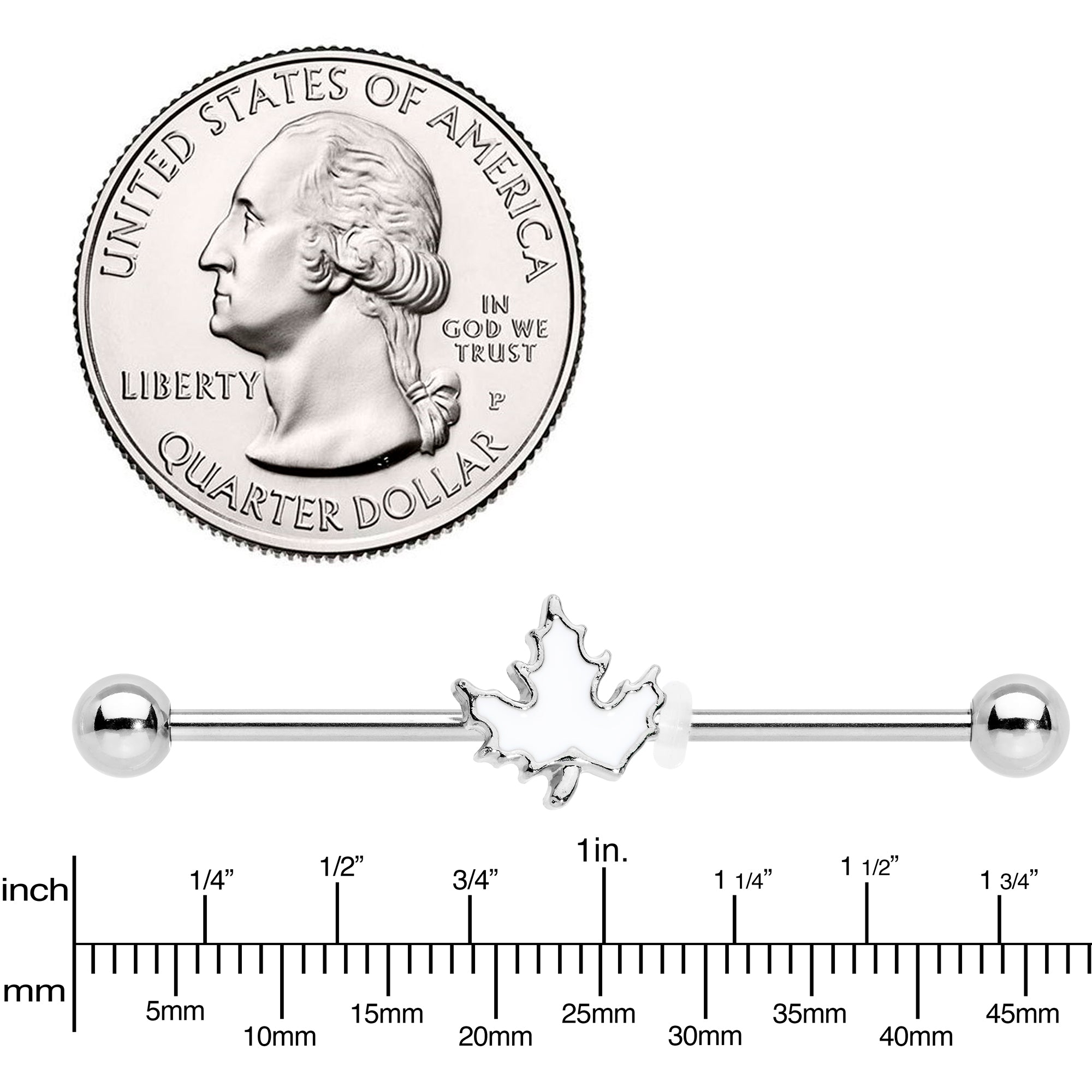 14G Autumn White Maple Leaf Industrial Barbell 38mm