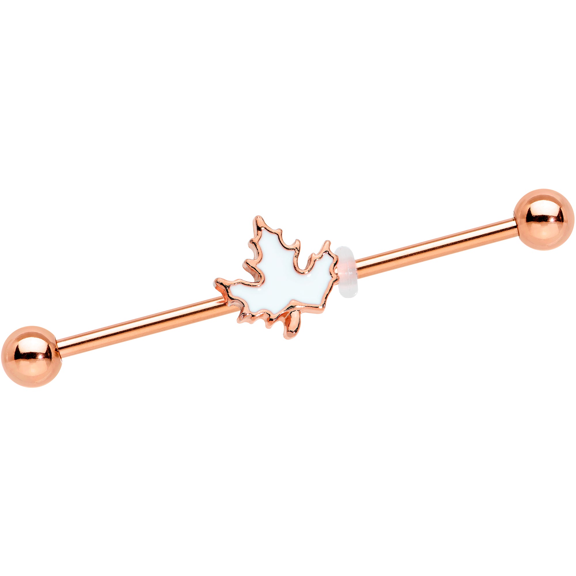 14G Rose Gold Hue Autumn White Maple Leaf Industrial Barbell 38mm
