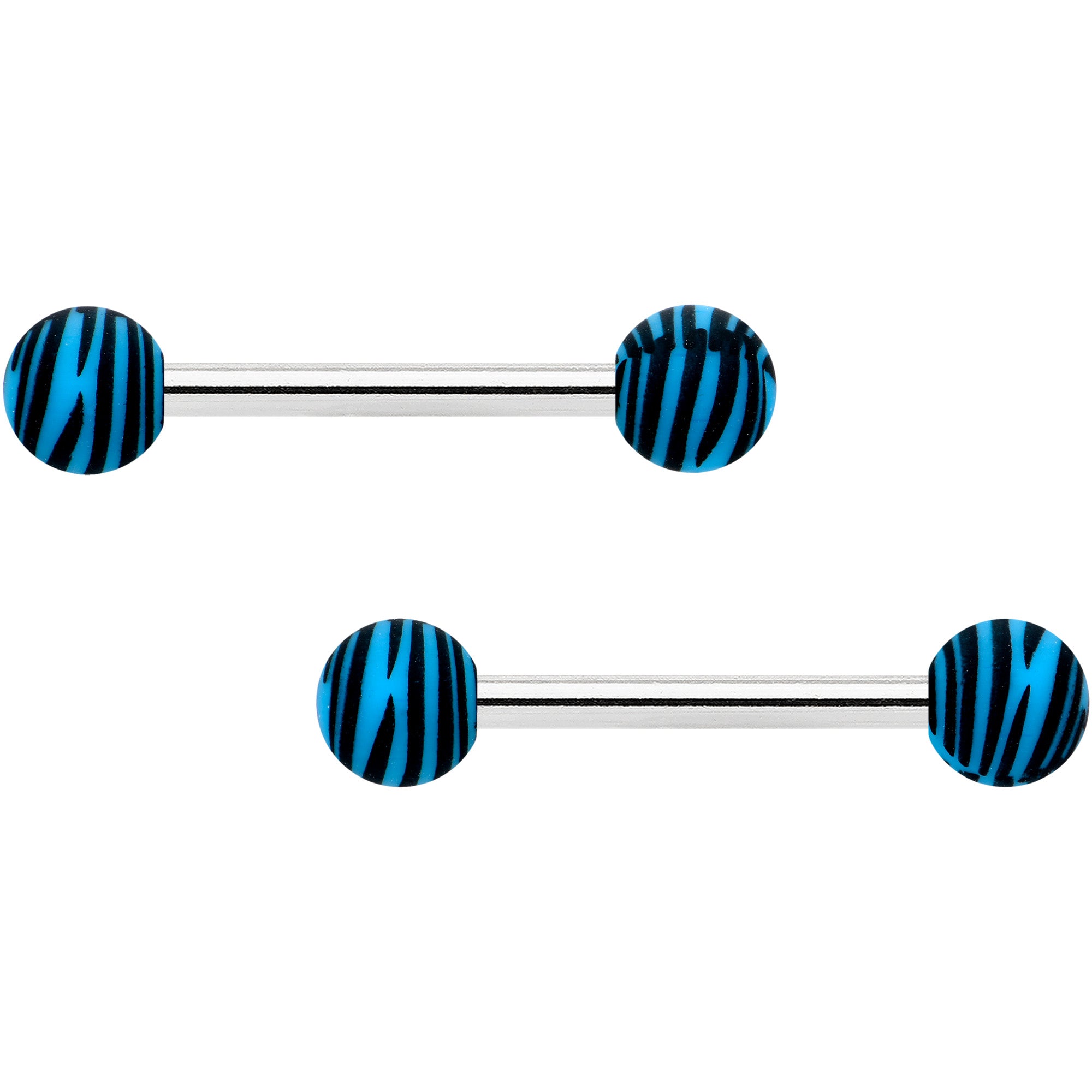 14G 9/16 Matte Blue Zebra Stripe Barbell Nipple Ring Set