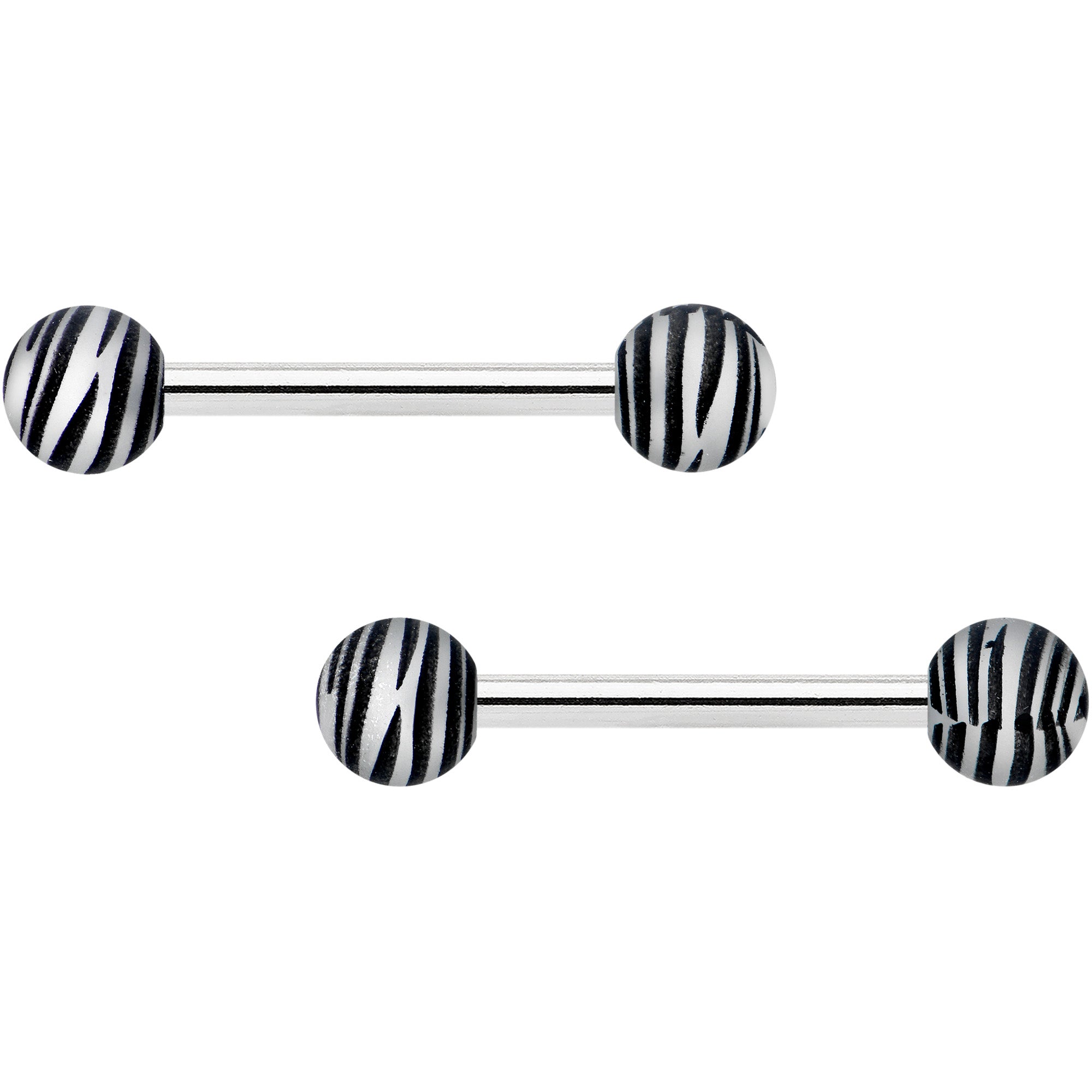 14G 9/16 Matte Grey Zebra Stripe Barbell Nipple Ring Set