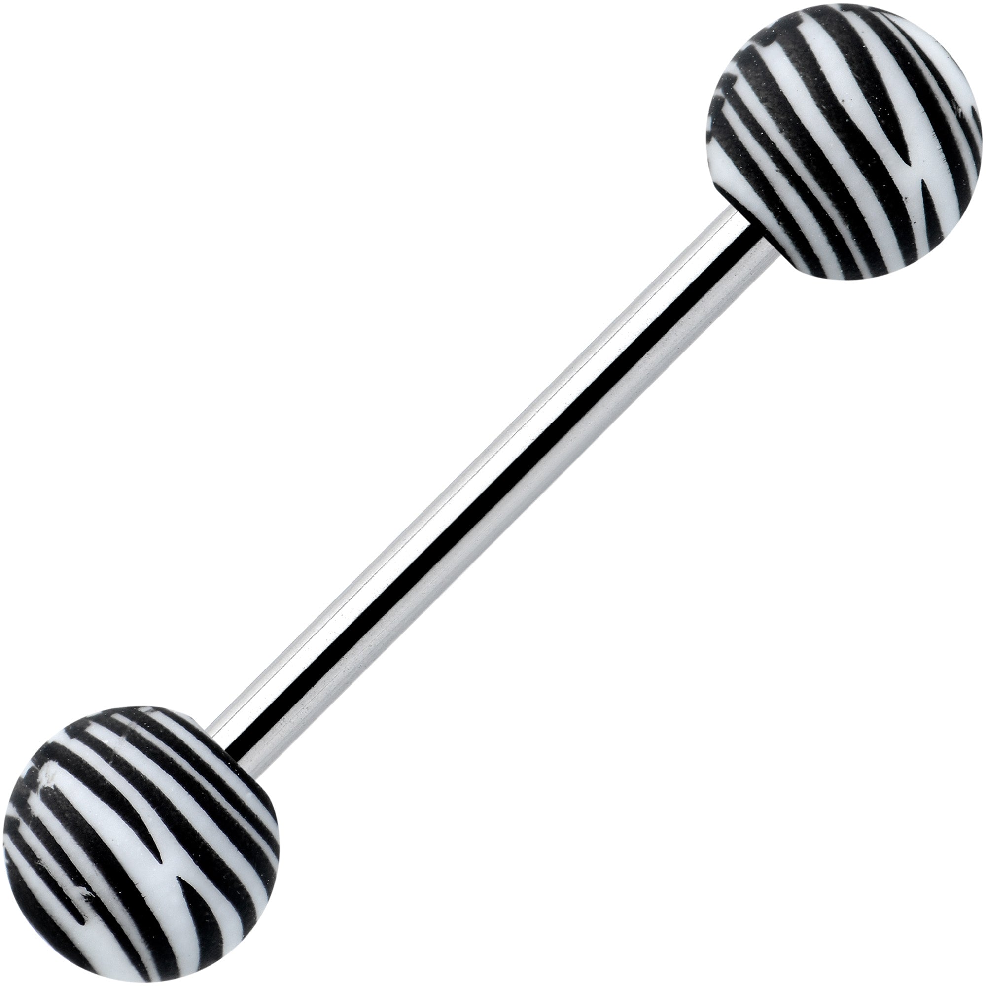 Matte White Zebra Stripe Barbell Tongue Ring