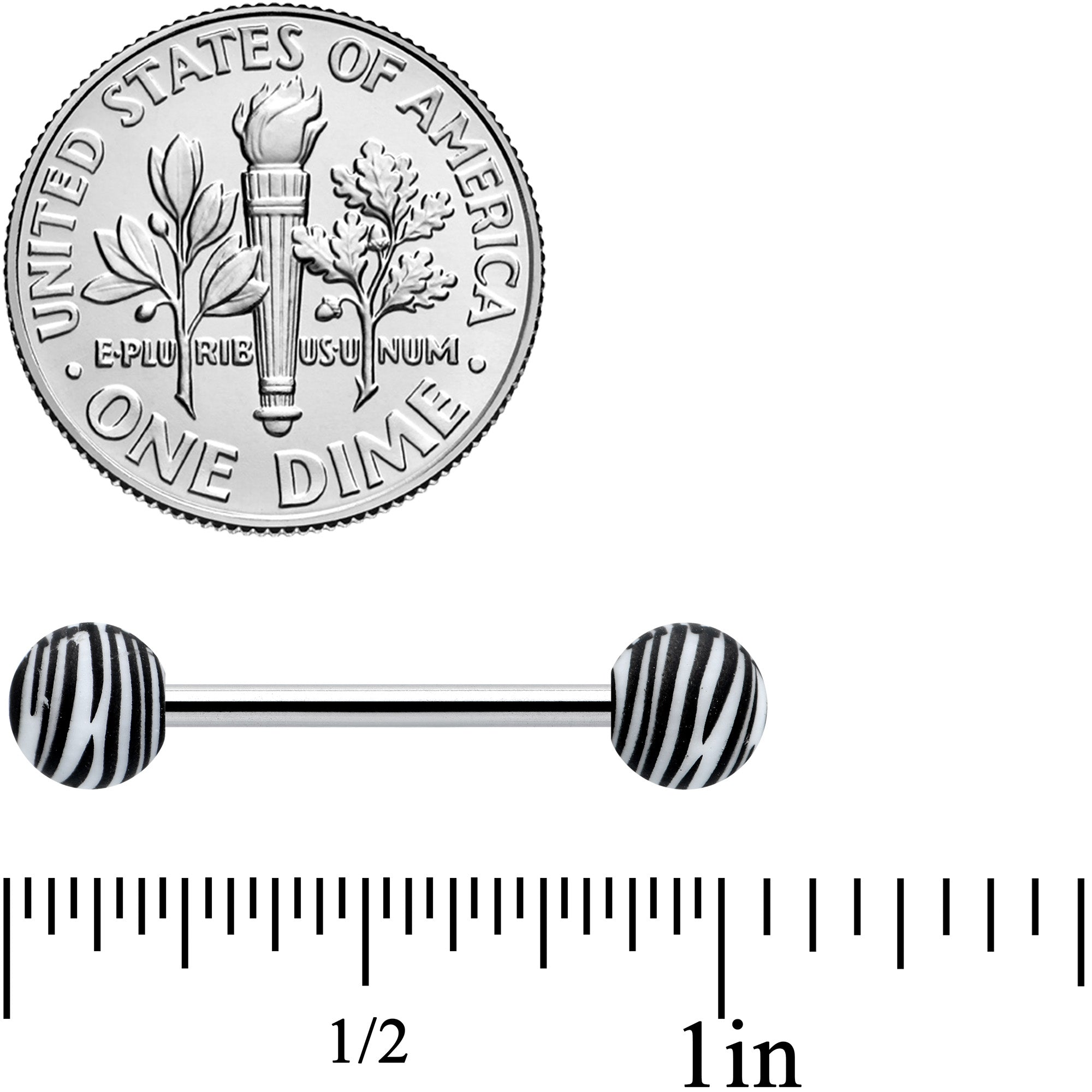 Matte White Zebra Stripe Barbell Tongue Ring