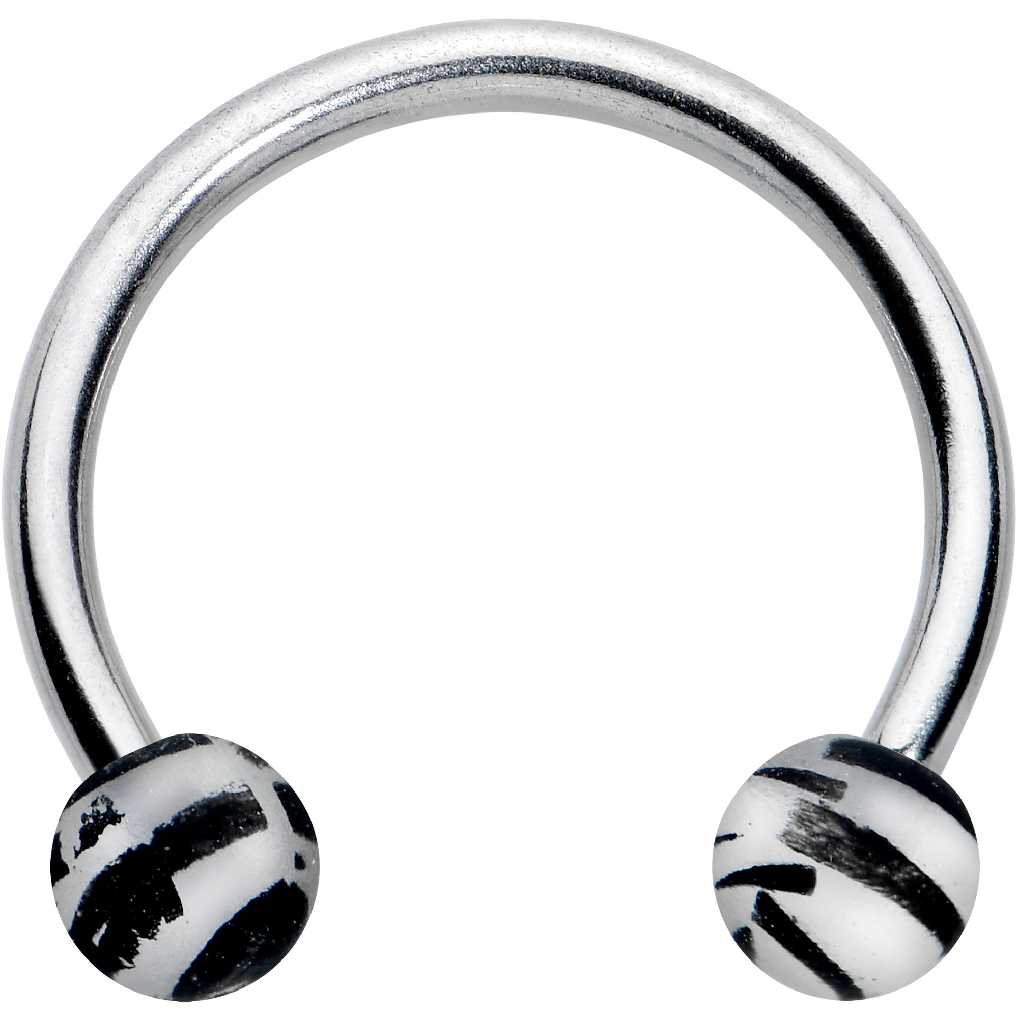 16G 3/8 Matte Grey Zebra Stripe Ends Horseshoe Circular Barbell