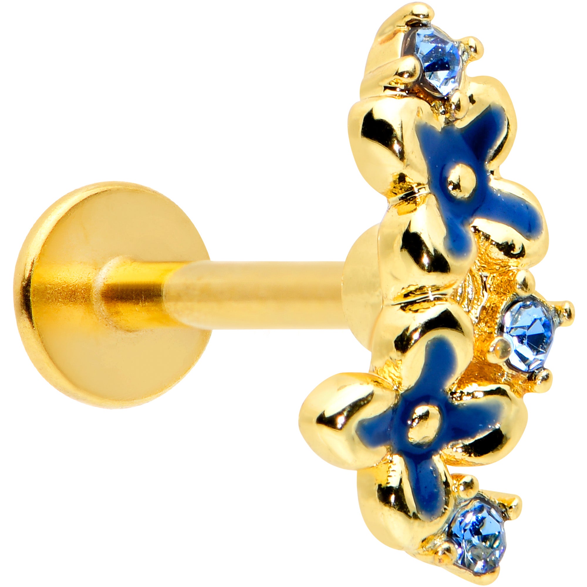 16G 1/4 Blue Gem Gold Tone Floral Blues Labret Monroe Tragus