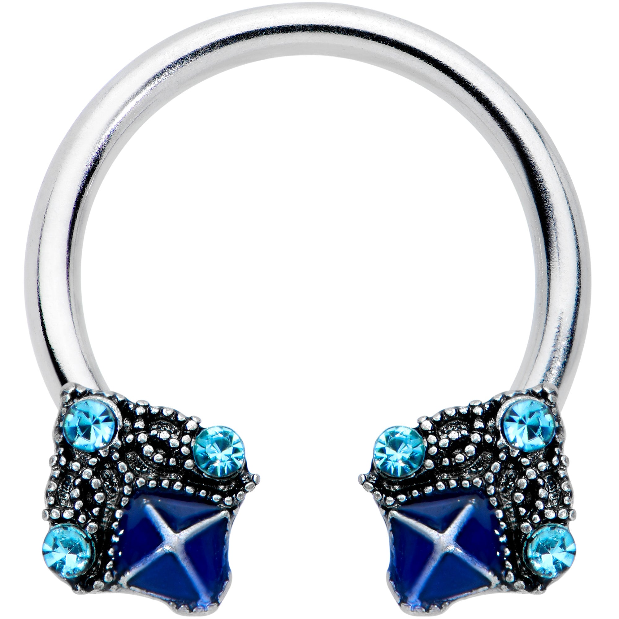 16G 3/8 Blue Gem Rococo Blues Horseshoe Circular Barbell