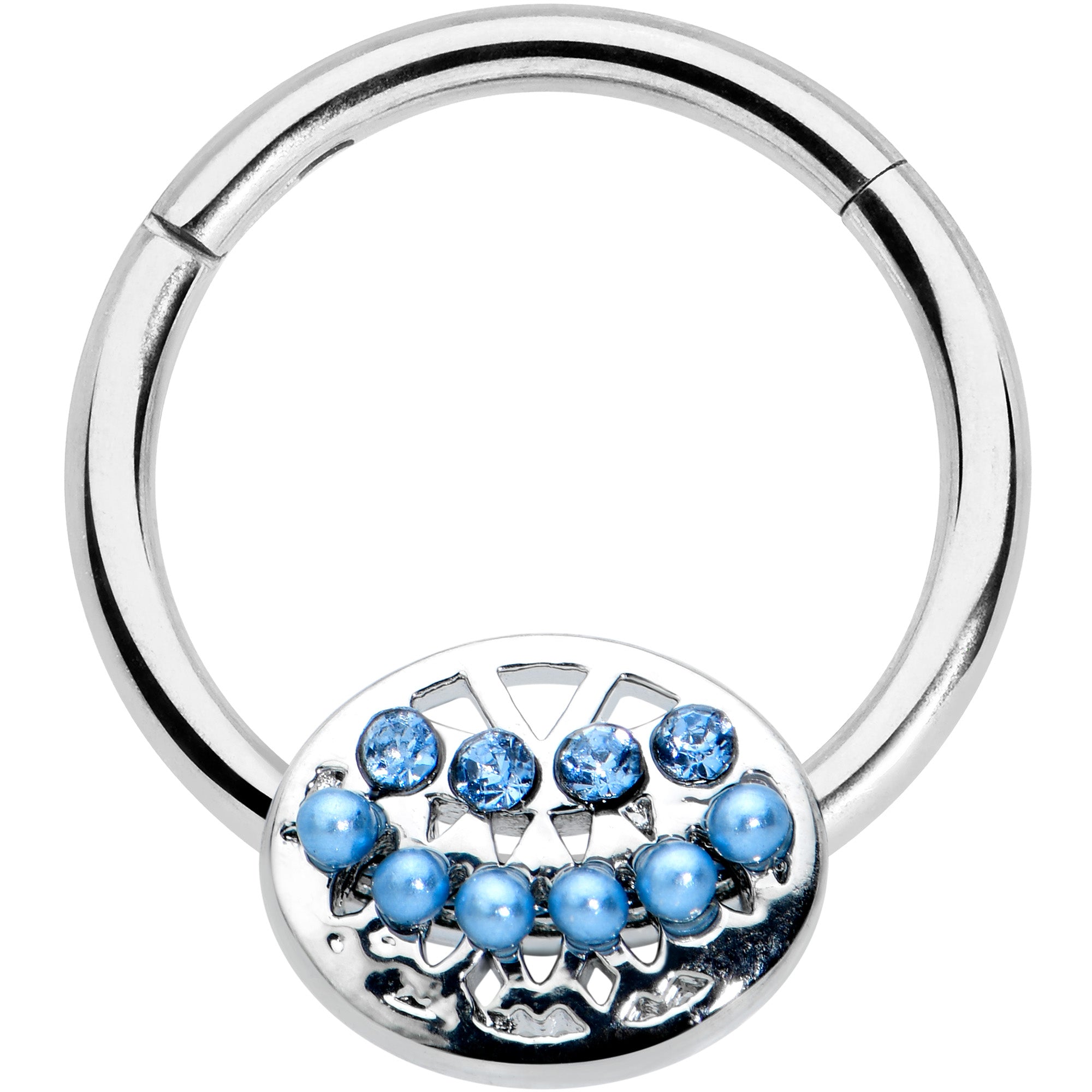 16G 3/8 Blue Gem Geometric Blues Hinged Circular Ring