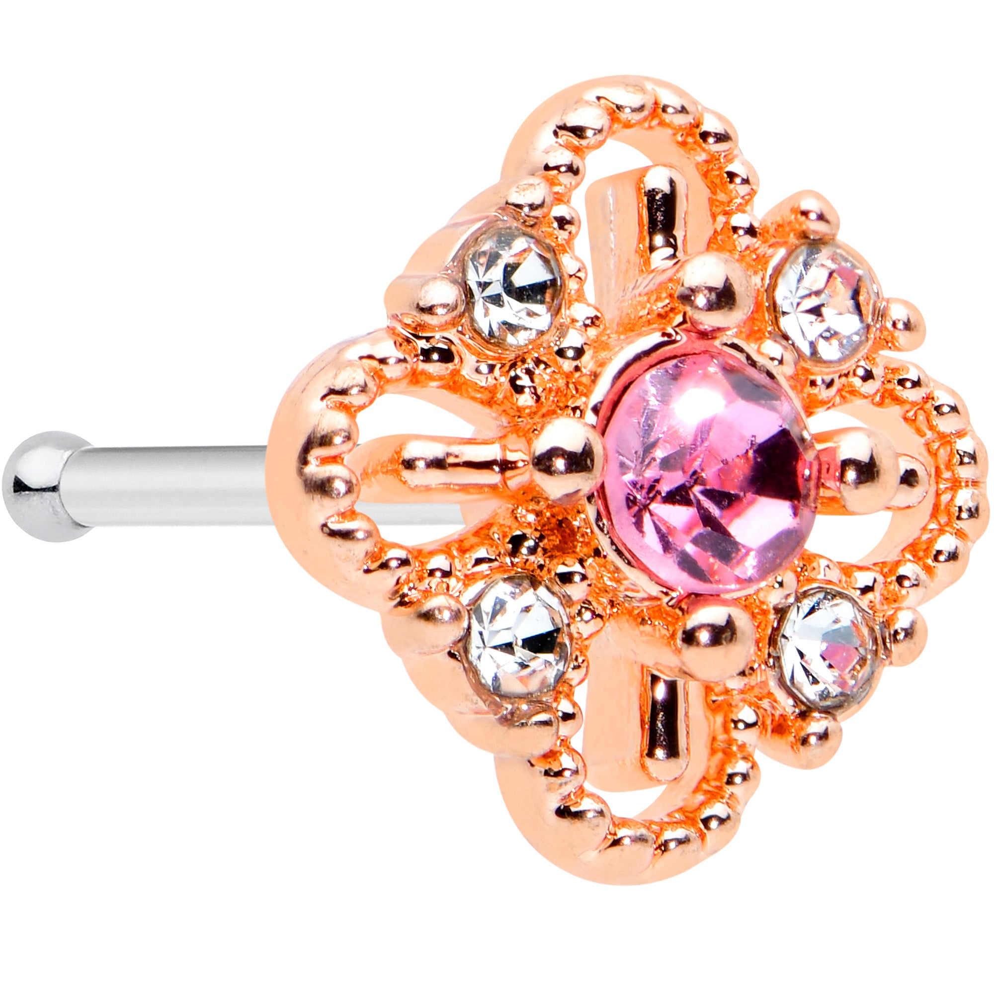 20G 1/4 Clear Pink Gem Rosy Cross Rhombus Nose Bone