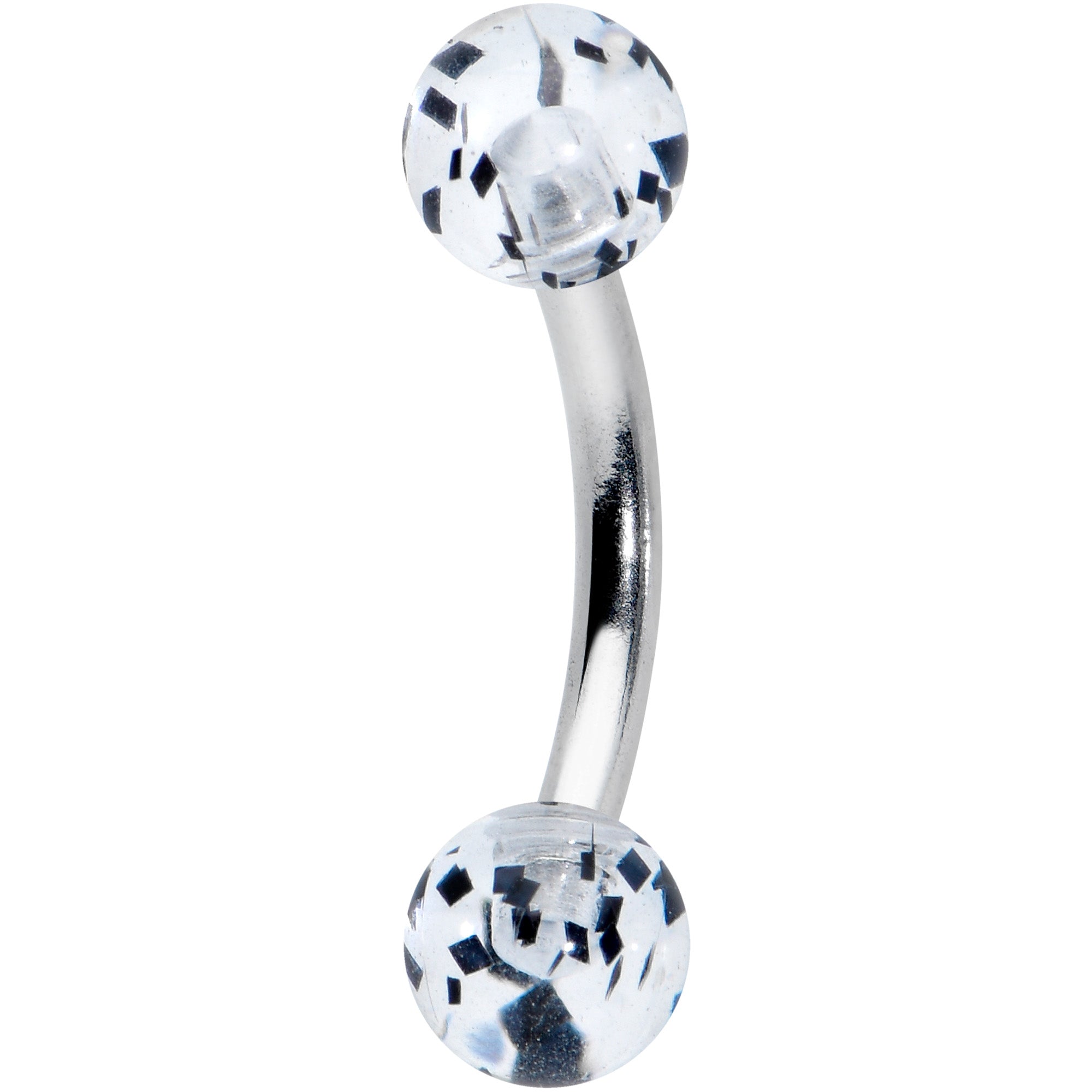 16G 1/4 Clear Black Glitter Ends Rook Curved Barbell