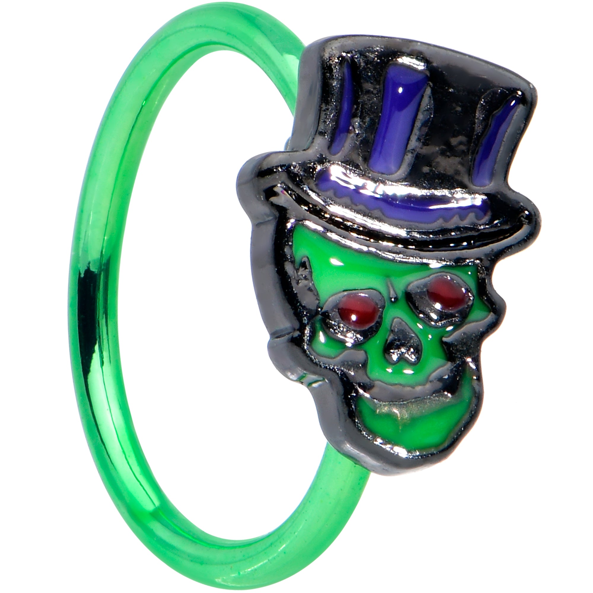 20G 5/16 Green Top Hat Skull Halloween Nose Hoop