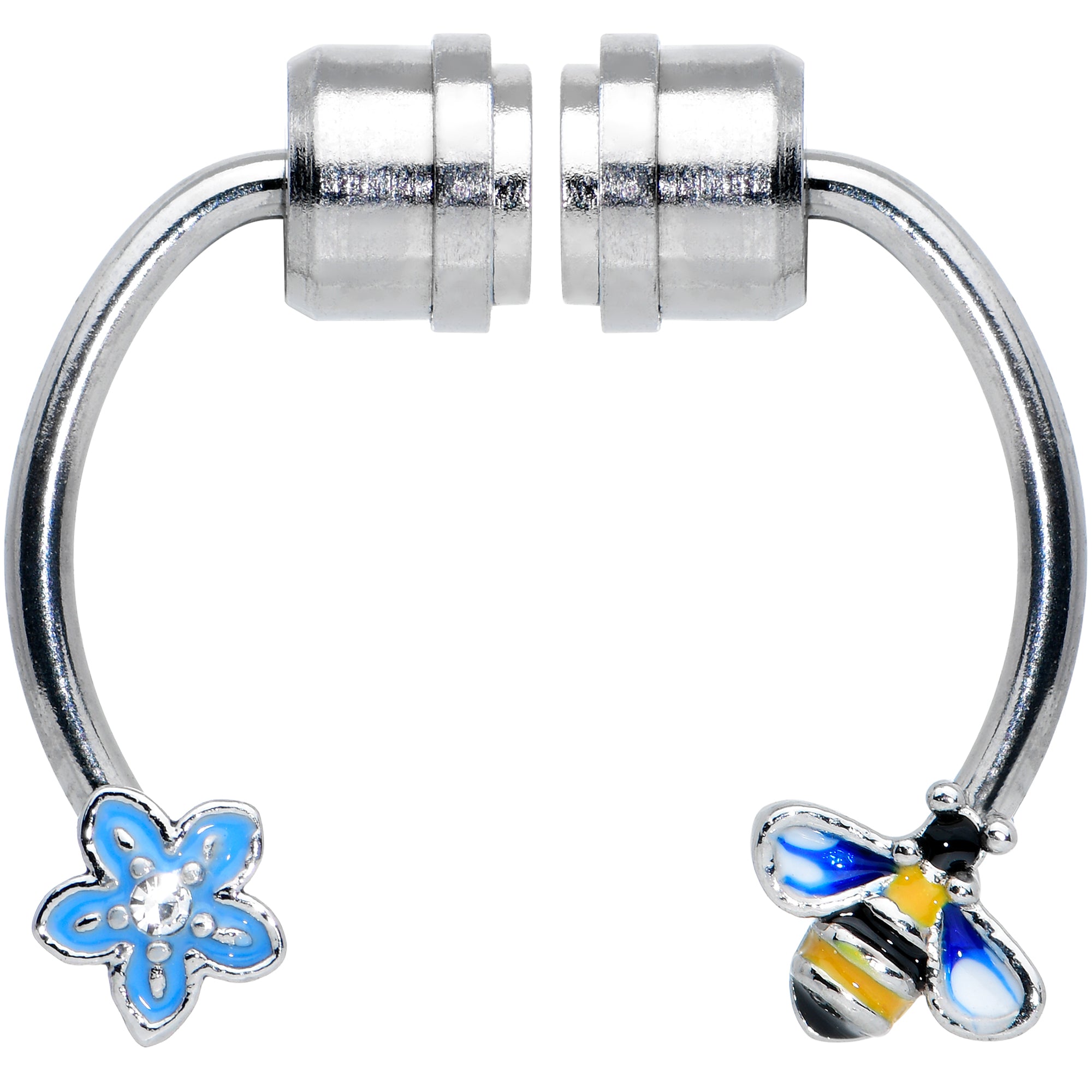 Bee Flower Ends Non Pierced Magnetic Clip On Fake Septum Ring