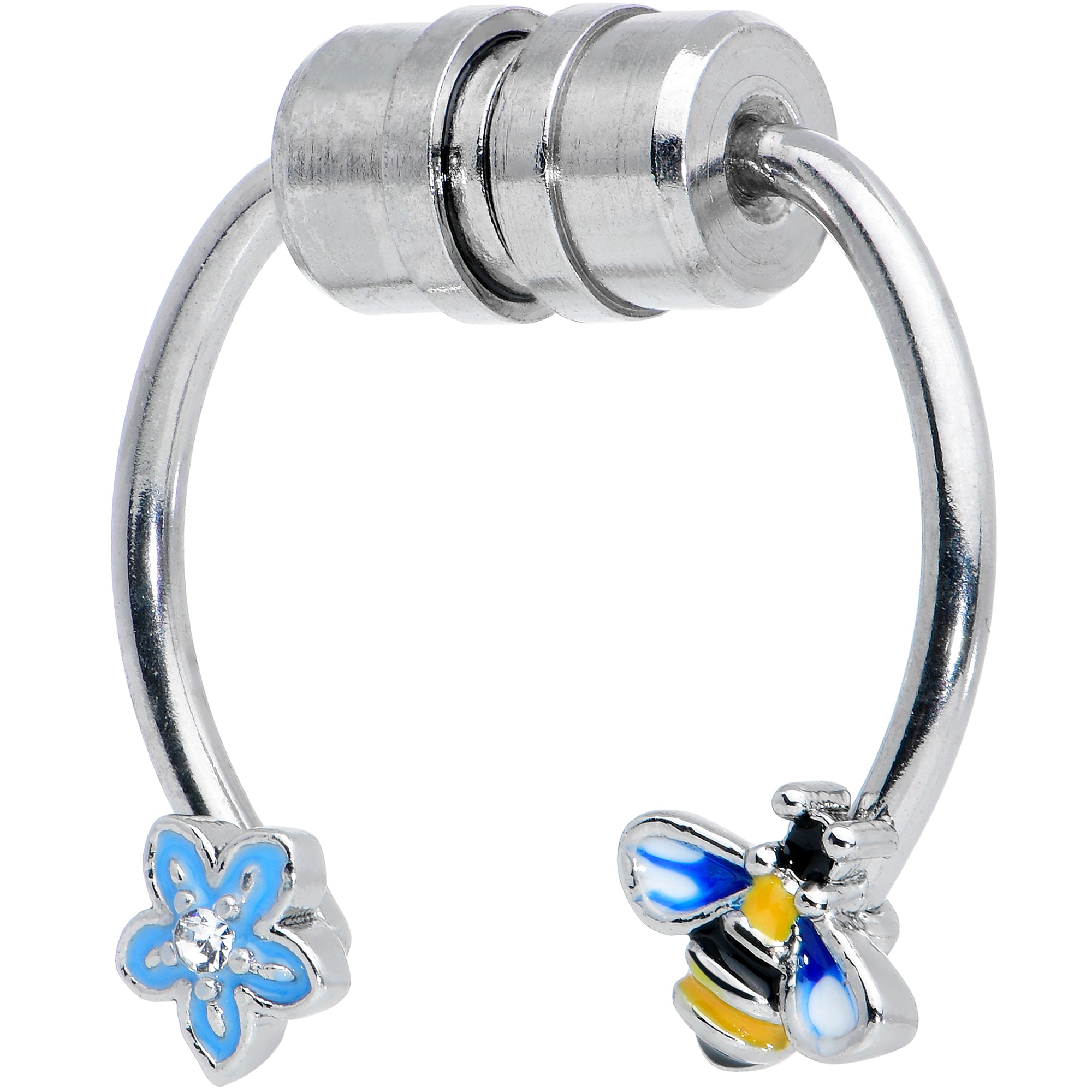 Bee Flower Ends Non Pierced Magnetic Clip On Fake Septum Ring