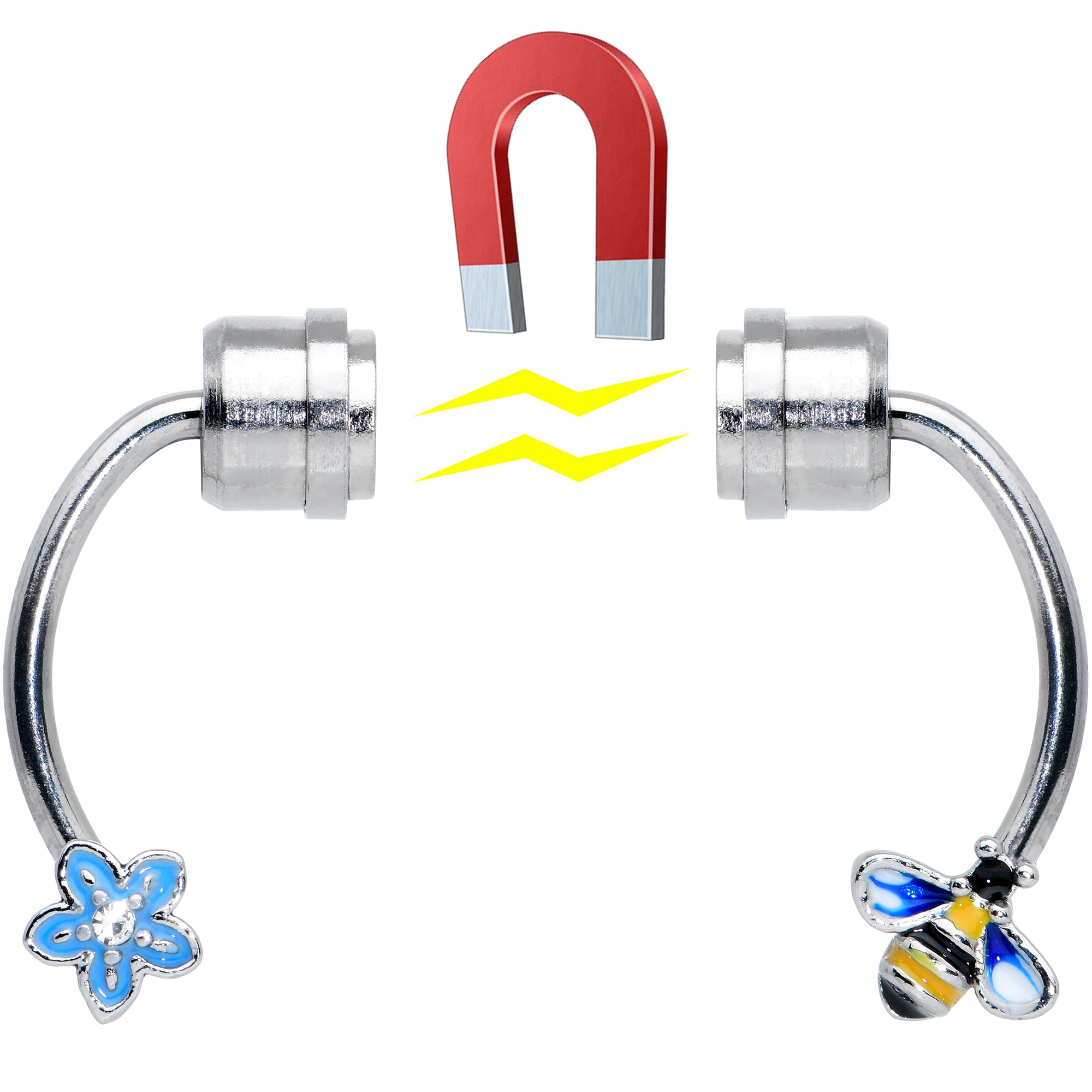 Bee Flower Ends Non Pierced Magnetic Clip On Fake Septum Ring