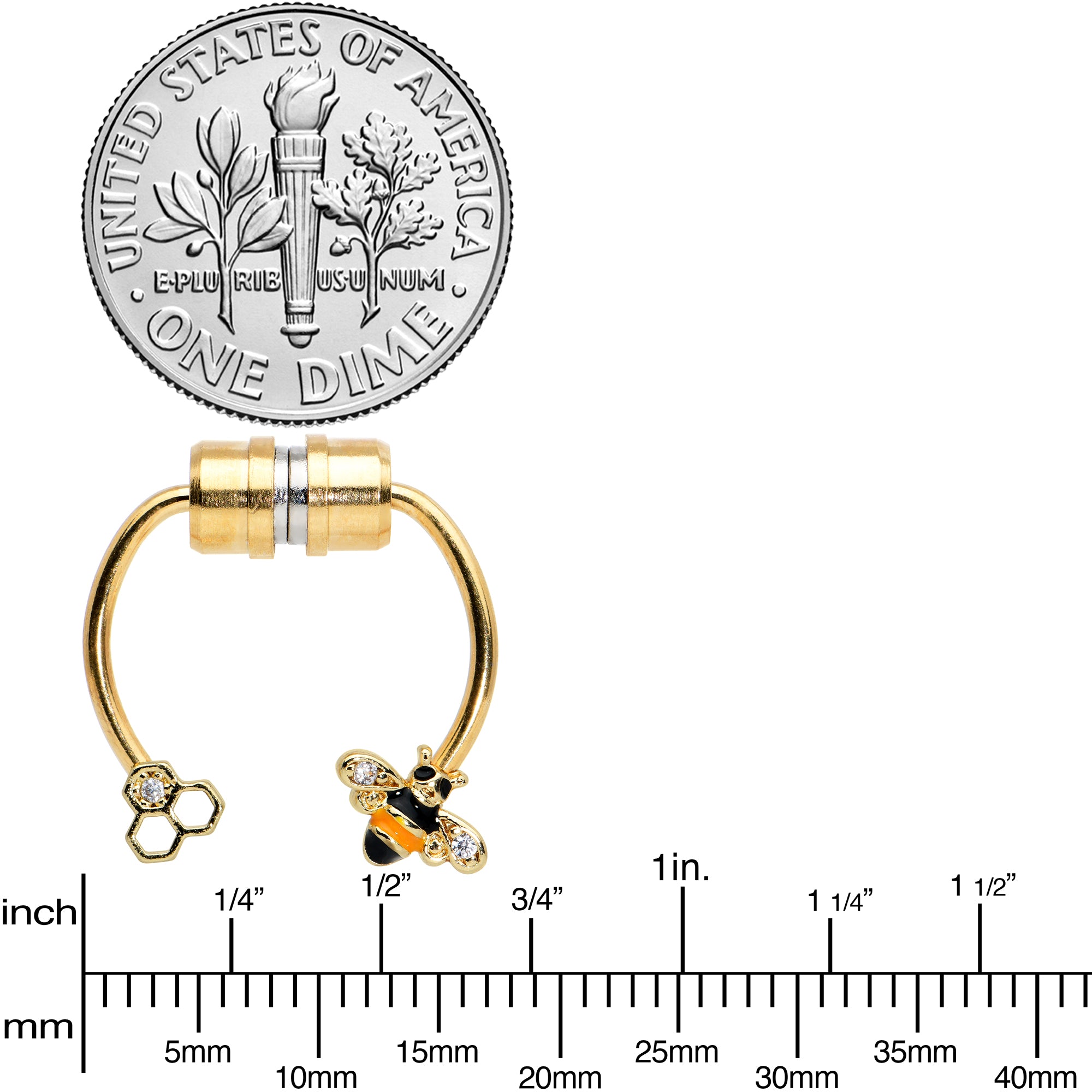 Clear Gem Bee Hive Gold Tone Non Pierced Magnetic Clip On Fake Septum Ring