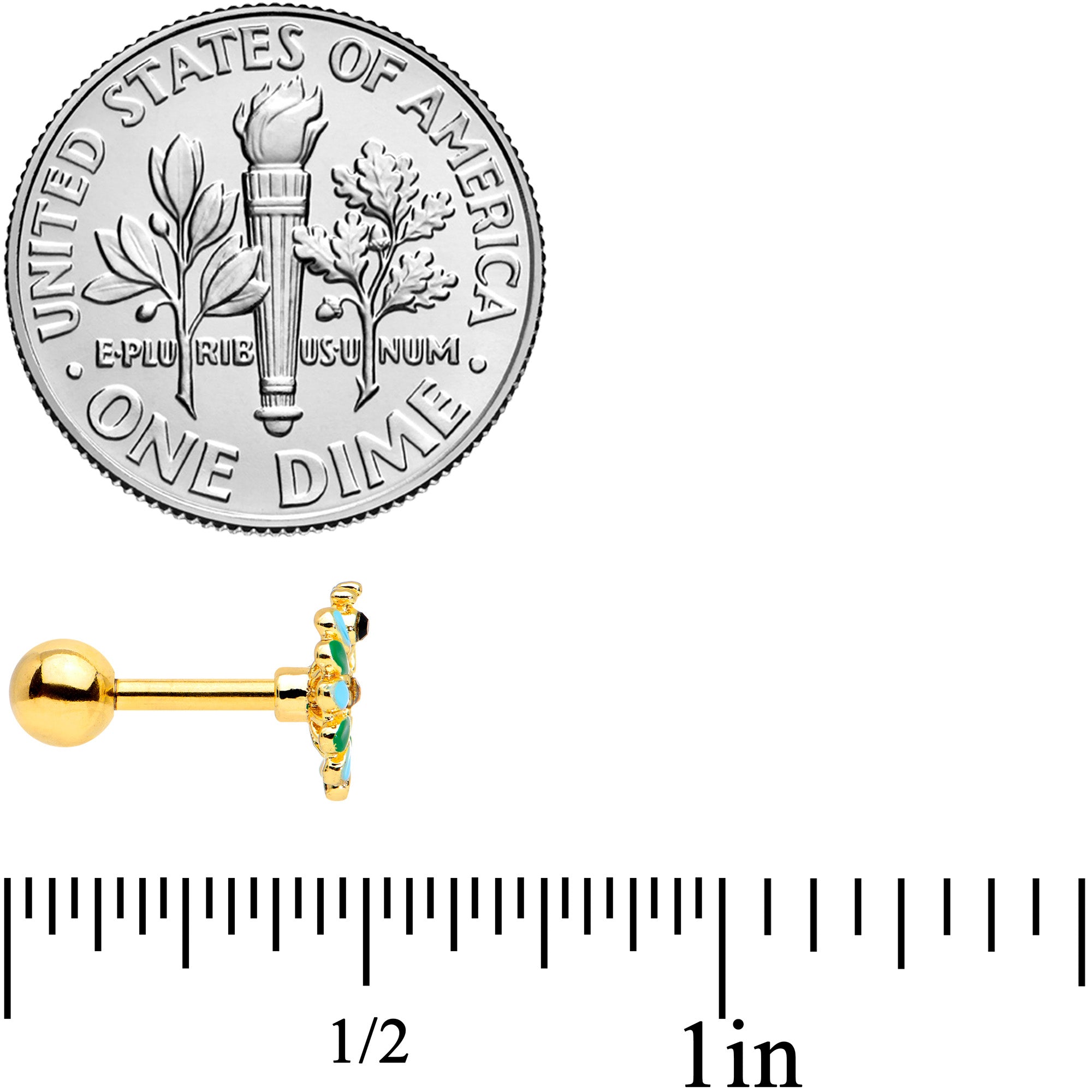 16G 1/4 Clear Black Gem Gold Tone Pretty Peacock Cartilage Tragus