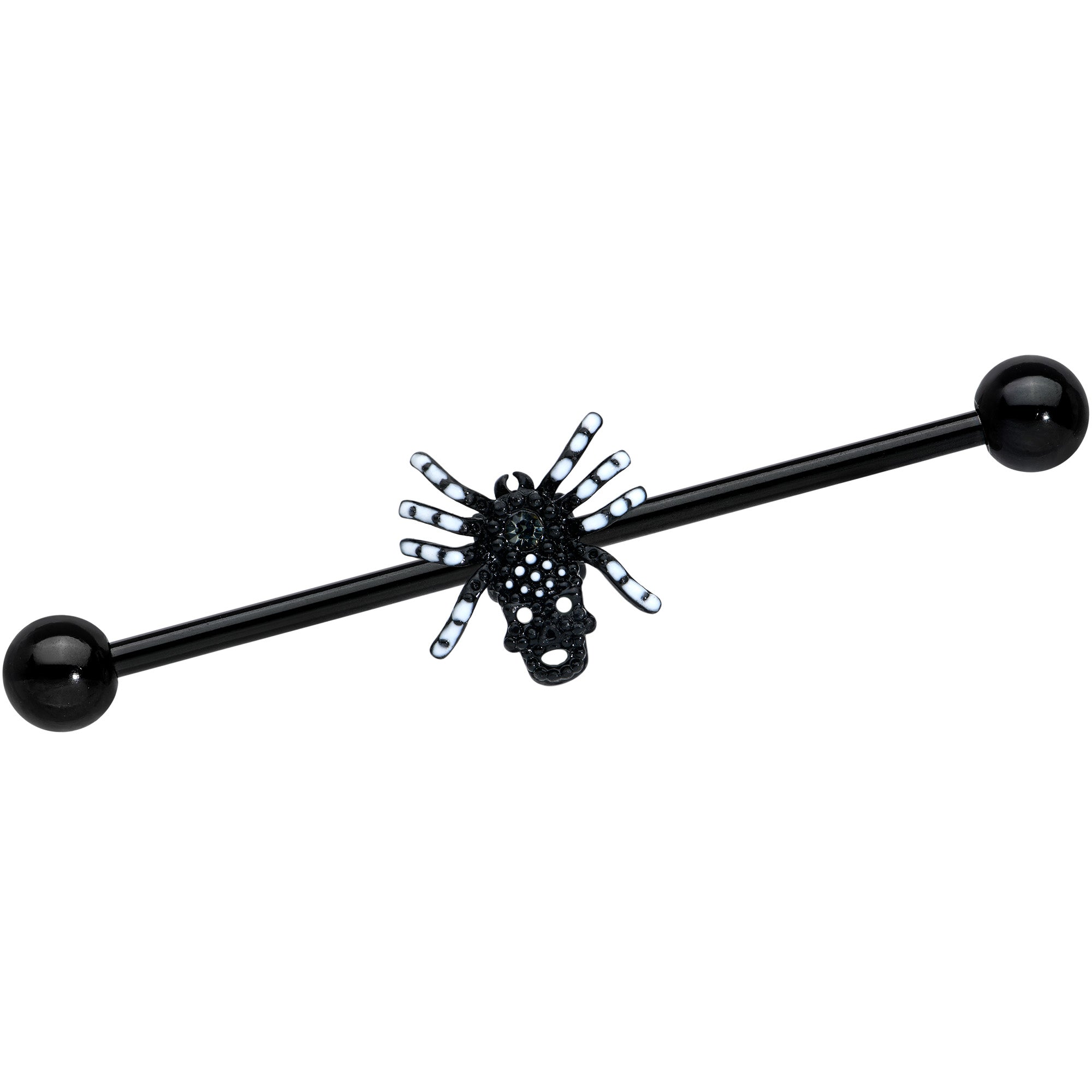 14G Clear Gem Black Skull Spider Halloween Industrial Barbell 38mm