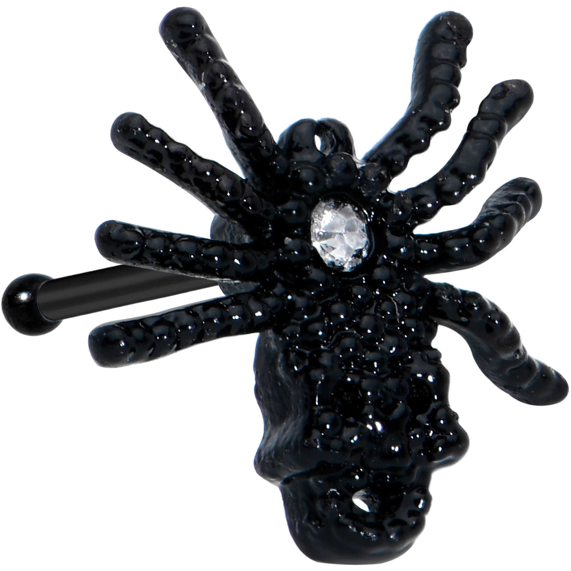 20G 1/4 Clear Gem Black Spider Halloween Nose Bone