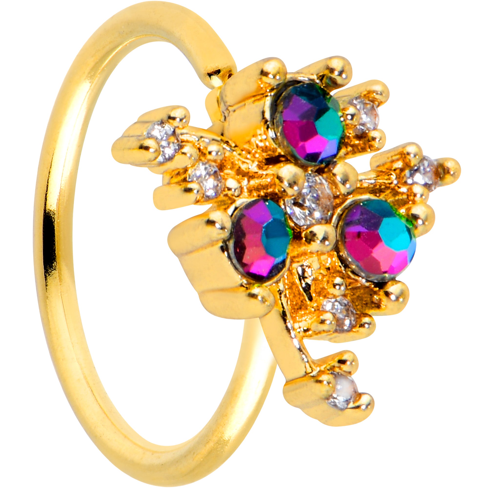 20G 5/16 Purple Tourmaline Gold Tone Spray Nose Hoop