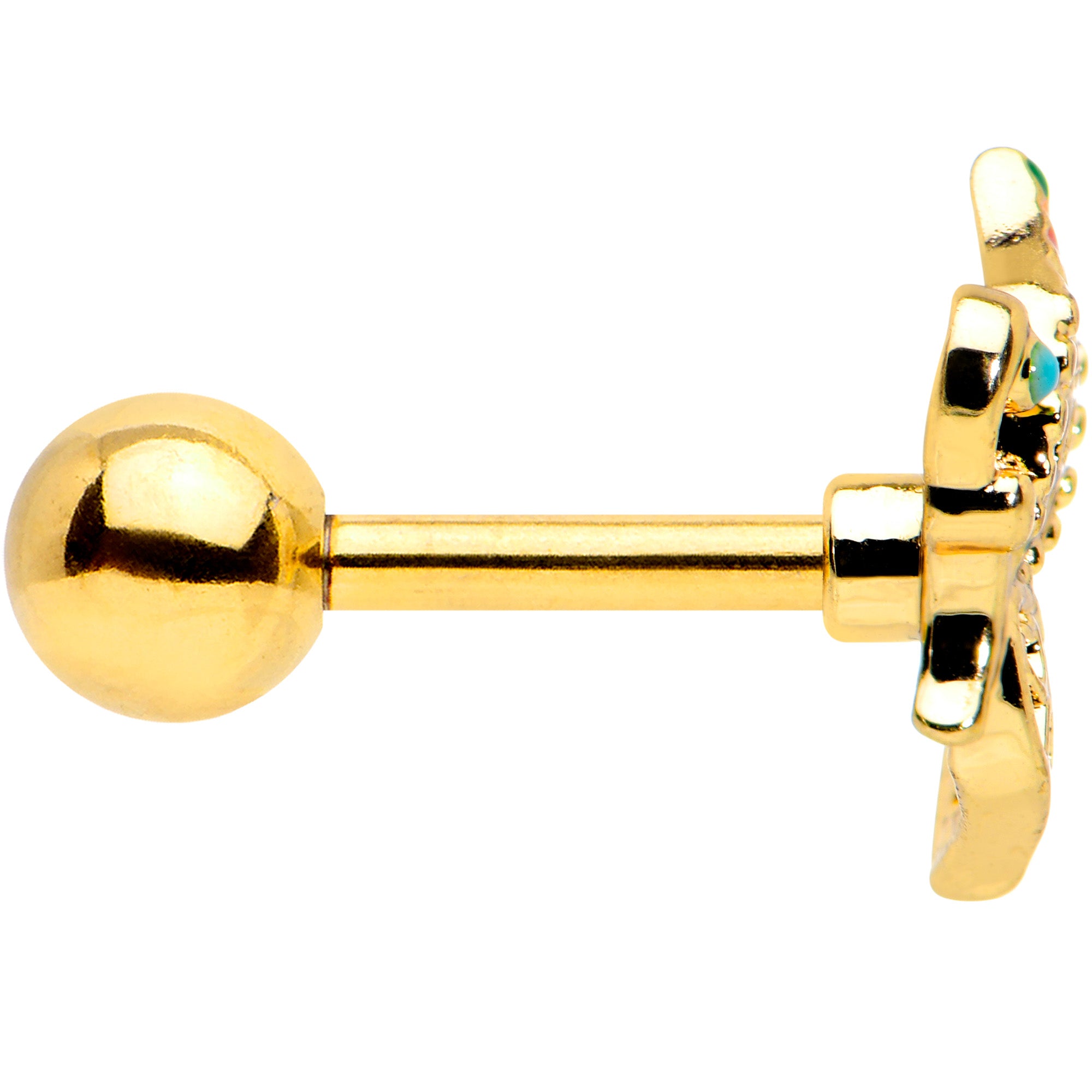 16G 1/4 Clear CZ Gem Gold Tone Heart Butterfly Cartilage Tragus