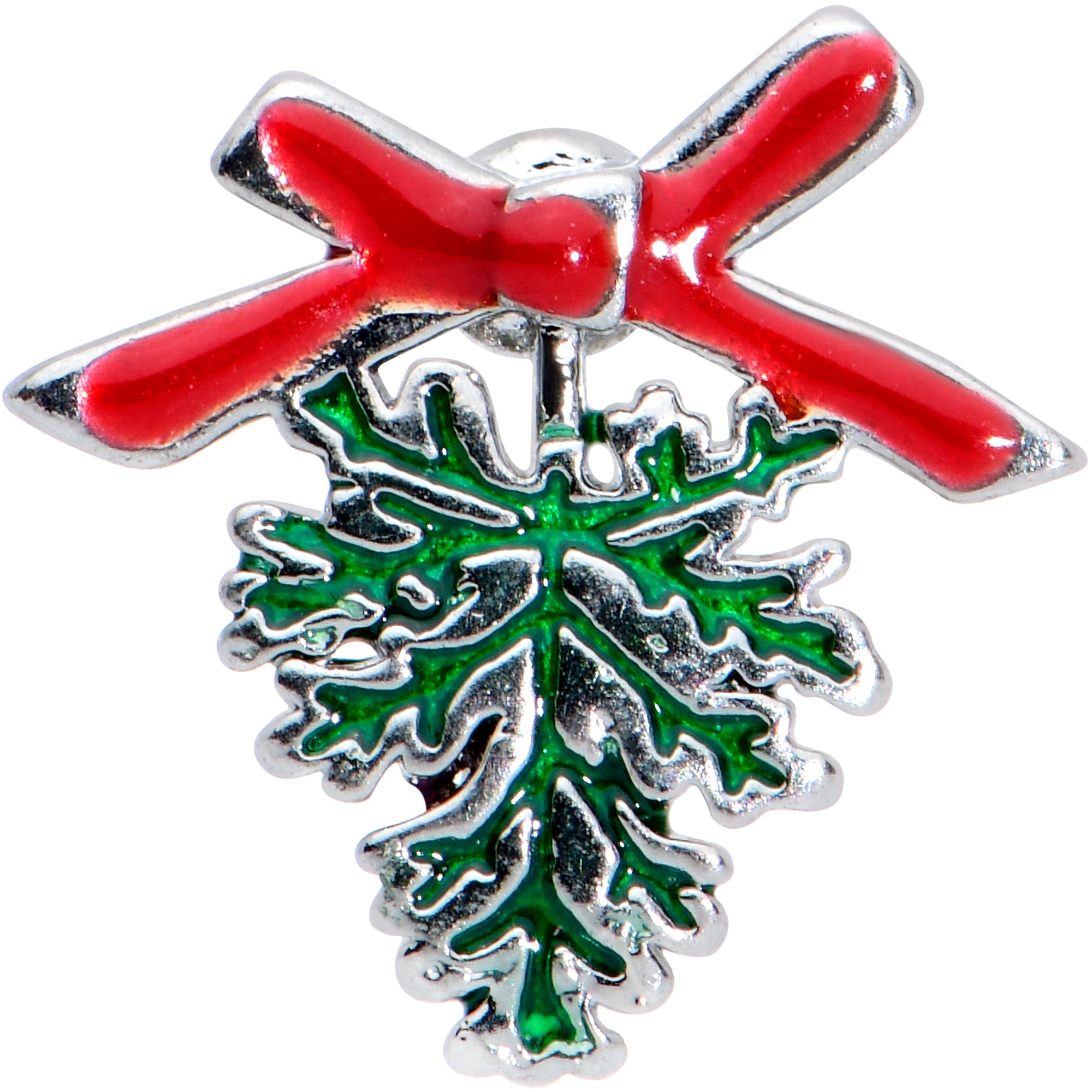 16G 1/4 Pine Bough Red Bow Christmas Cartilage Tragus Earring