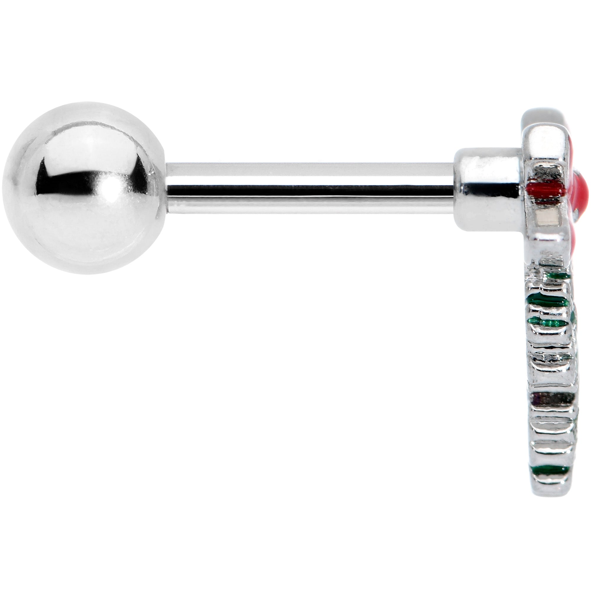 16G 1/4 Pine Bough Red Bow Christmas Cartilage Tragus Earring