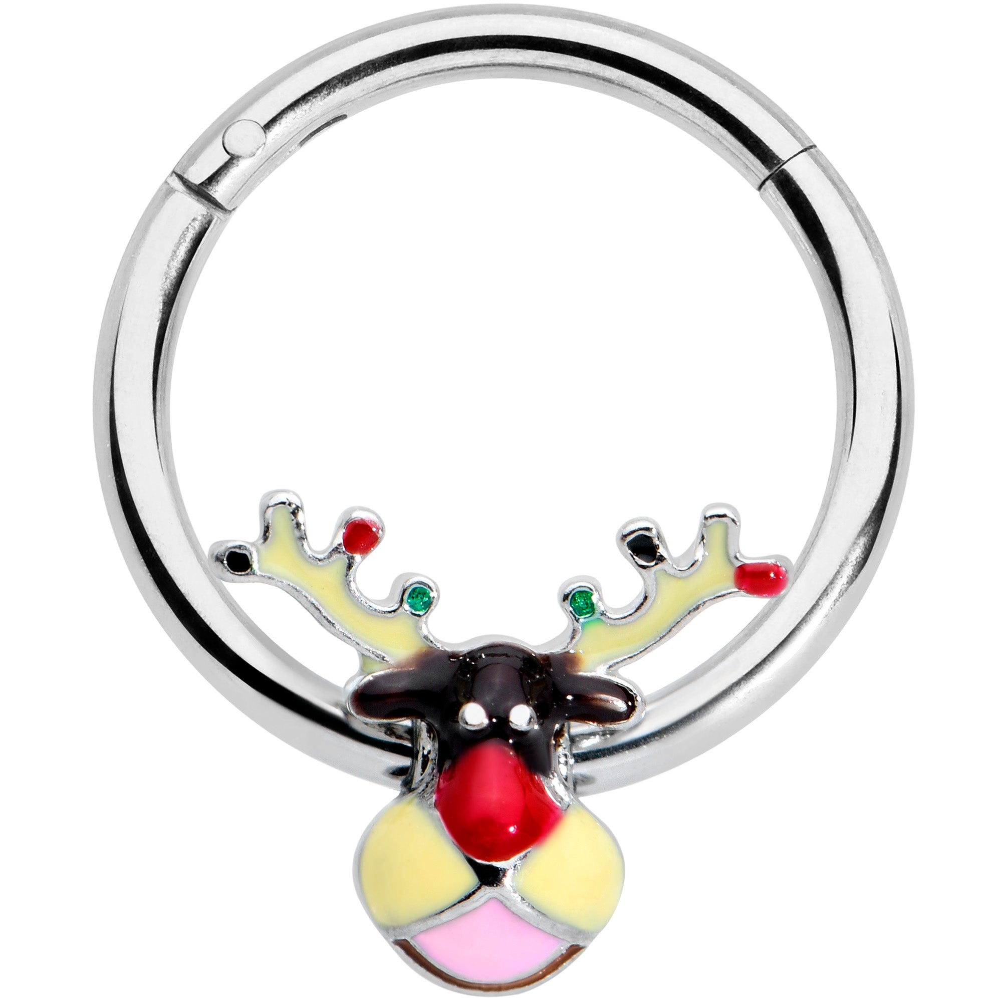 16G 3/8 Colorful Reindeer Christmas Hinged Segment Ring