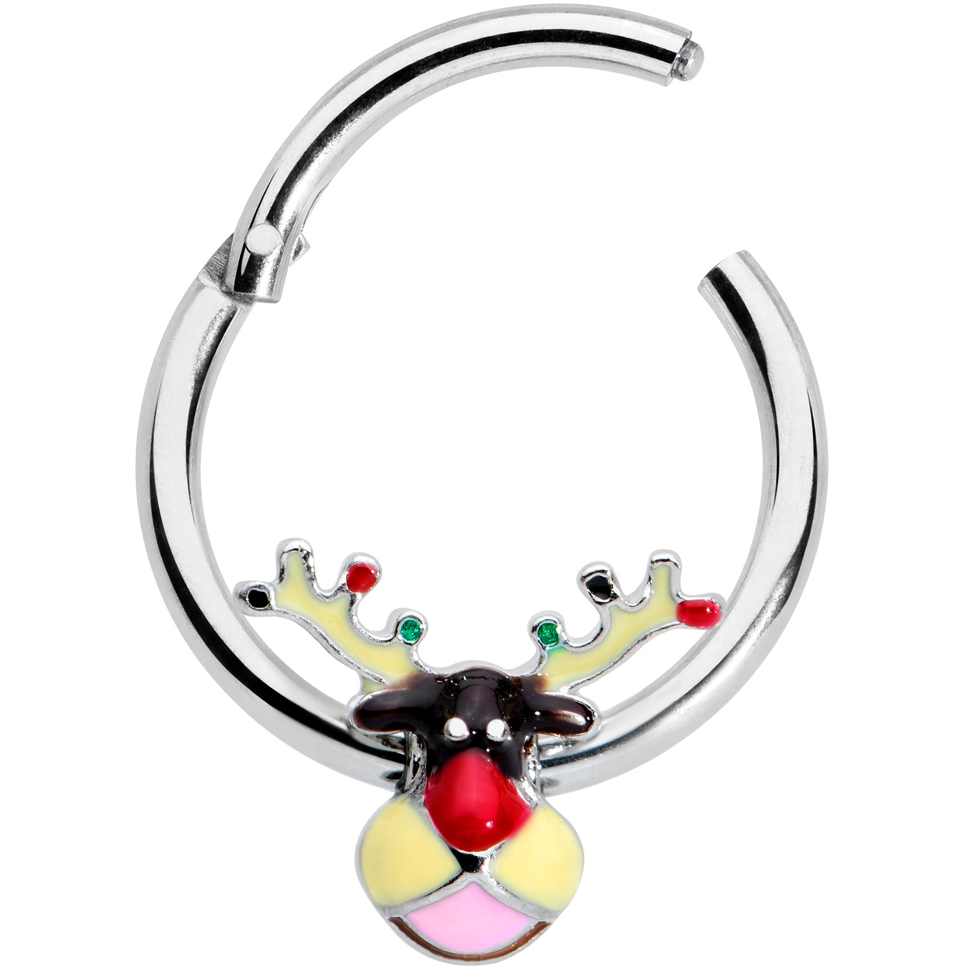 16G 3/8 Colorful Reindeer Christmas Hinged Segment Ring