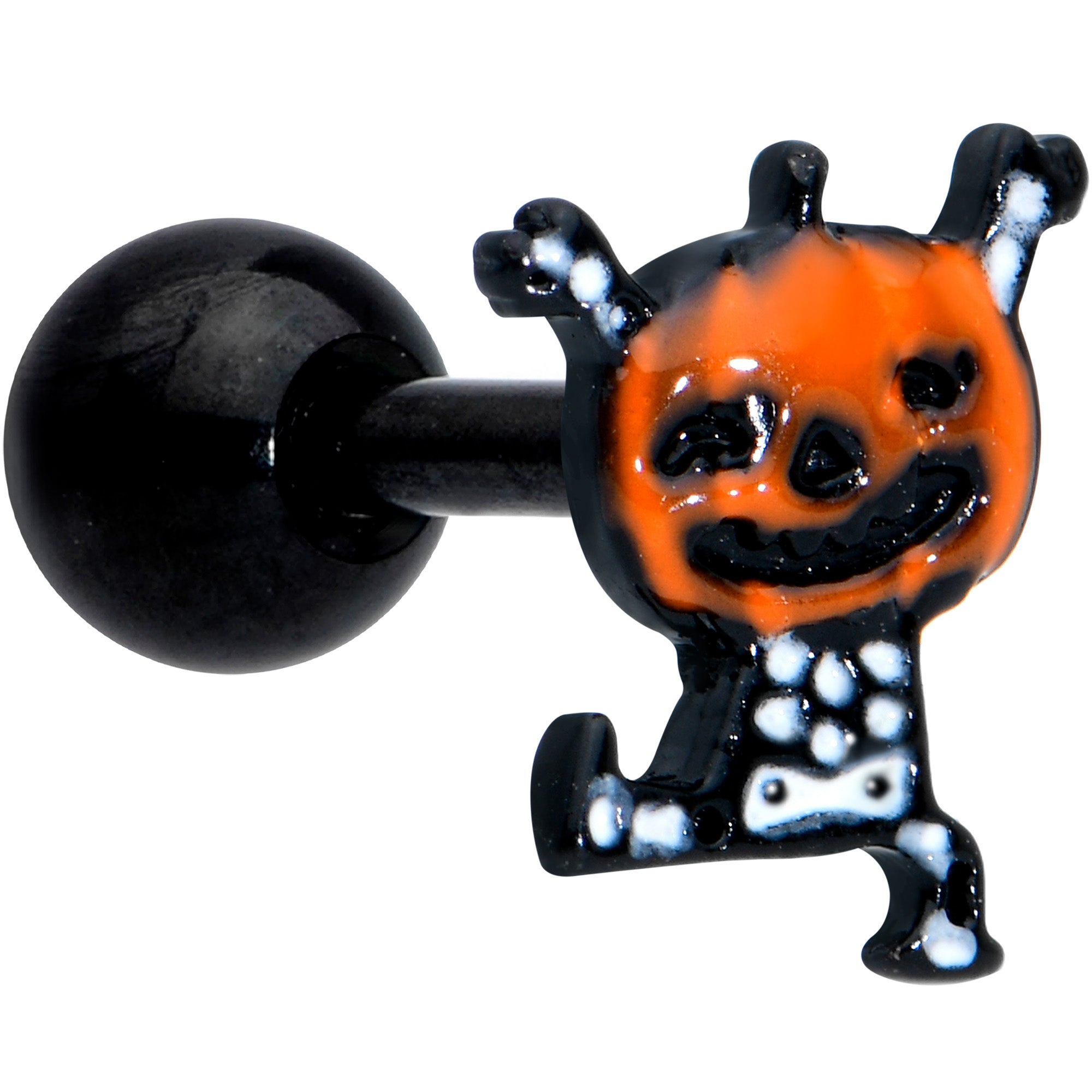 16G 1/4 Black Dancing Skeleton Pumpkin Halloween Cartilage Tragus