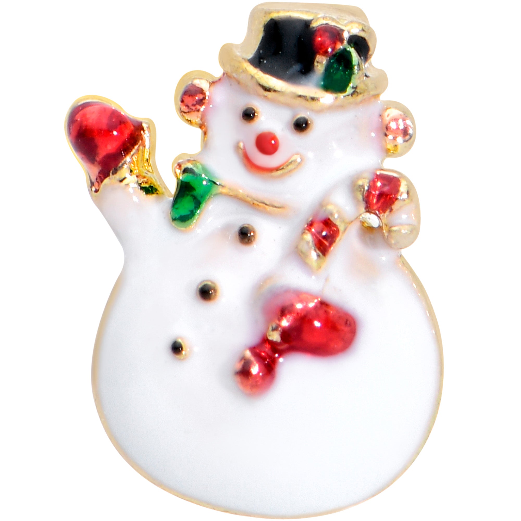 16G 1/4 Gold Tone Waving Snowman Christmas Cartilage Tragus