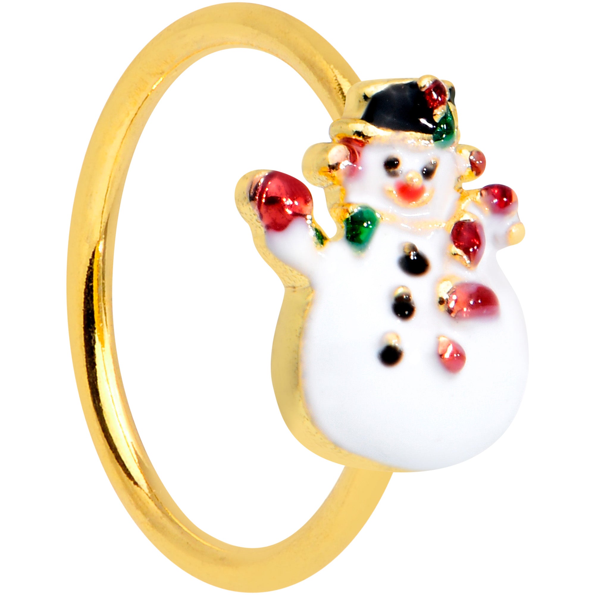 20G 5/16 Gold Tone Waving Snowman Christmas Nose Hoop