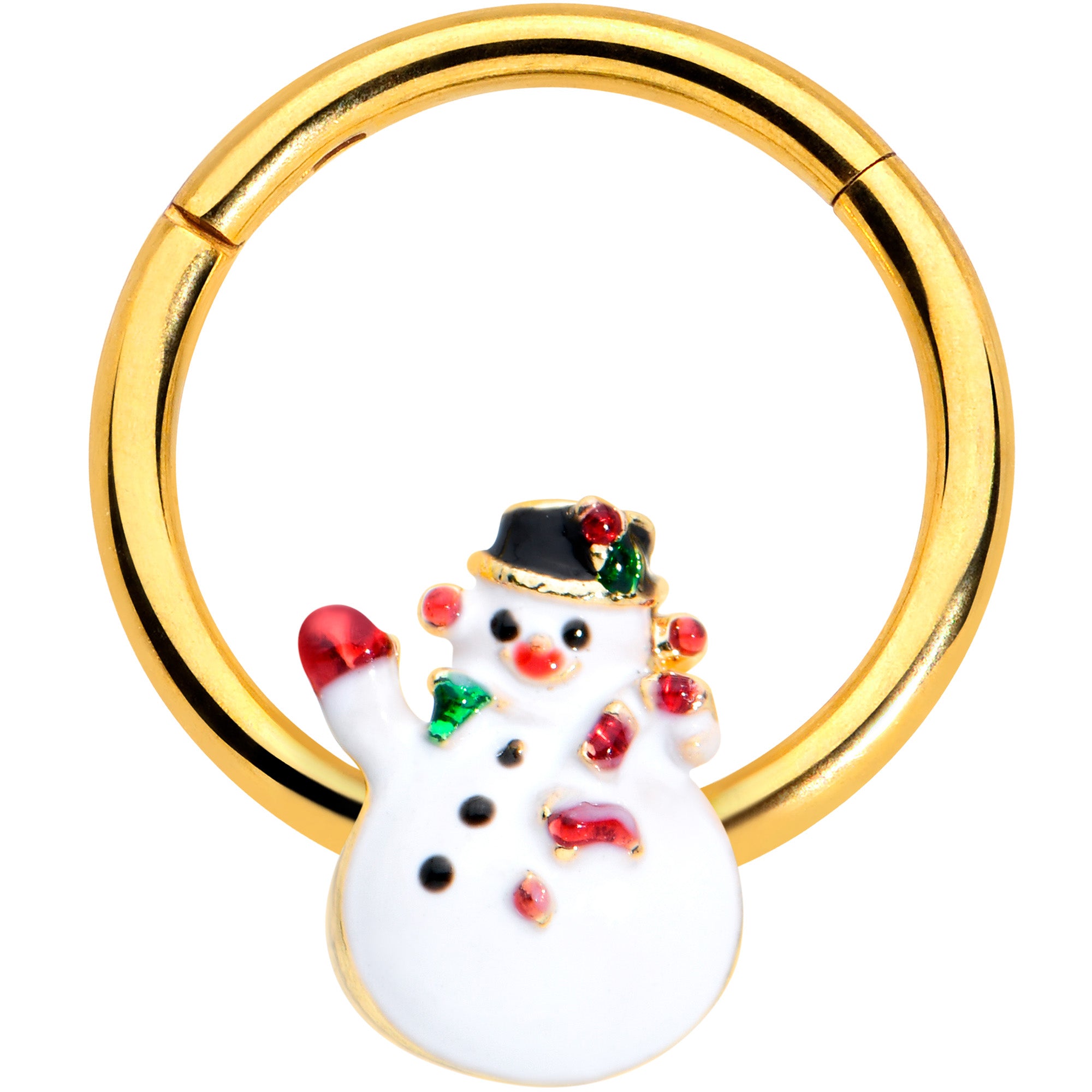 16G 3/8 Gold Tone Waving Snowman Christmas Hinged Segment Ring