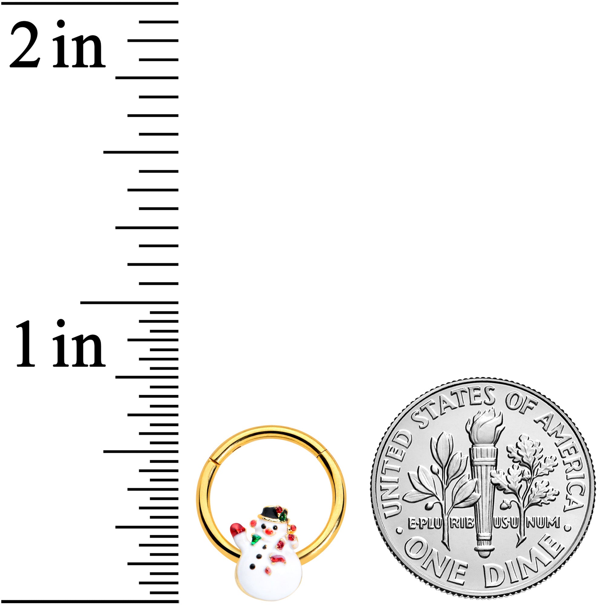 16G 3/8 Gold Tone Waving Snowman Christmas Hinged Segment Ring