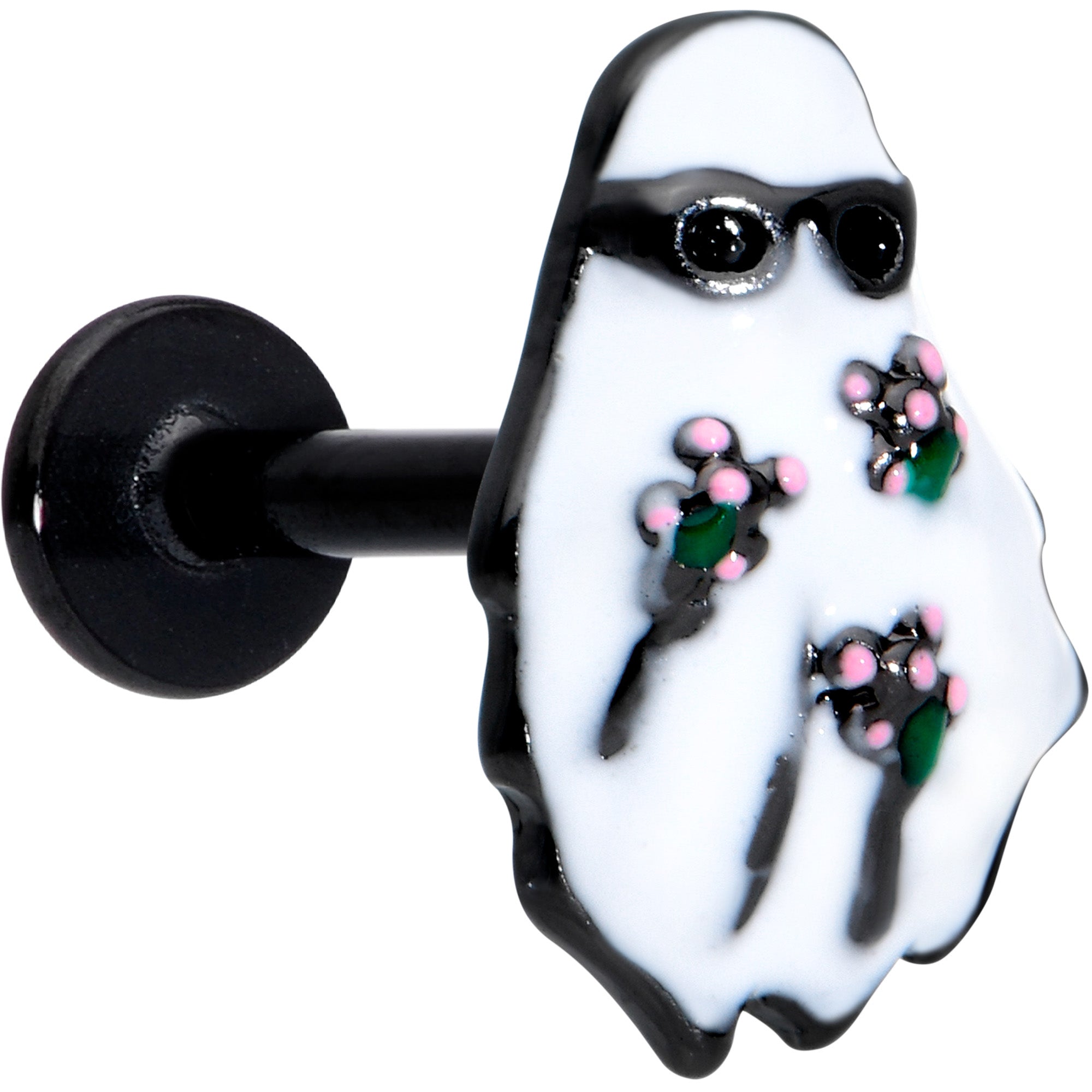 16G 5/16 Black Hipster Ghost Halloween Labret Monroe Tragus