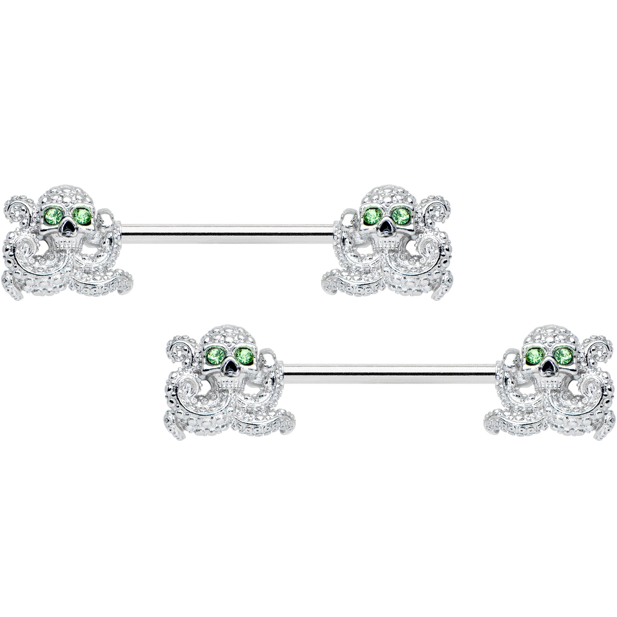 14G 9/16 Green Gem Sunglasses Octopus Barbell Nipple Ring Set