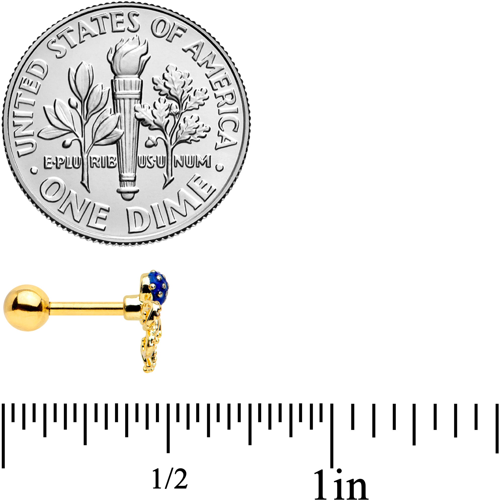 16G 1/4 Gold Tone Textured Blue Octopus Cartilage Tragus Earring